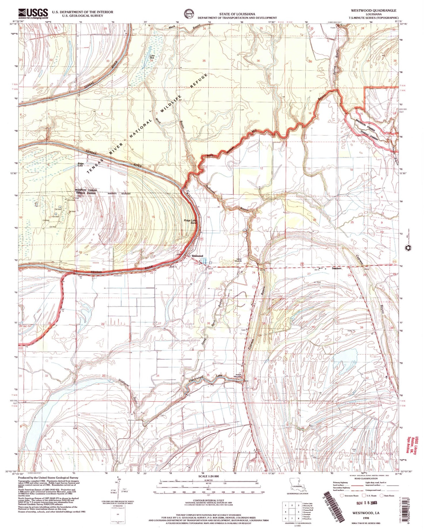 Classic USGS Westwood Louisiana 7.5'x7.5' Topo Map Image