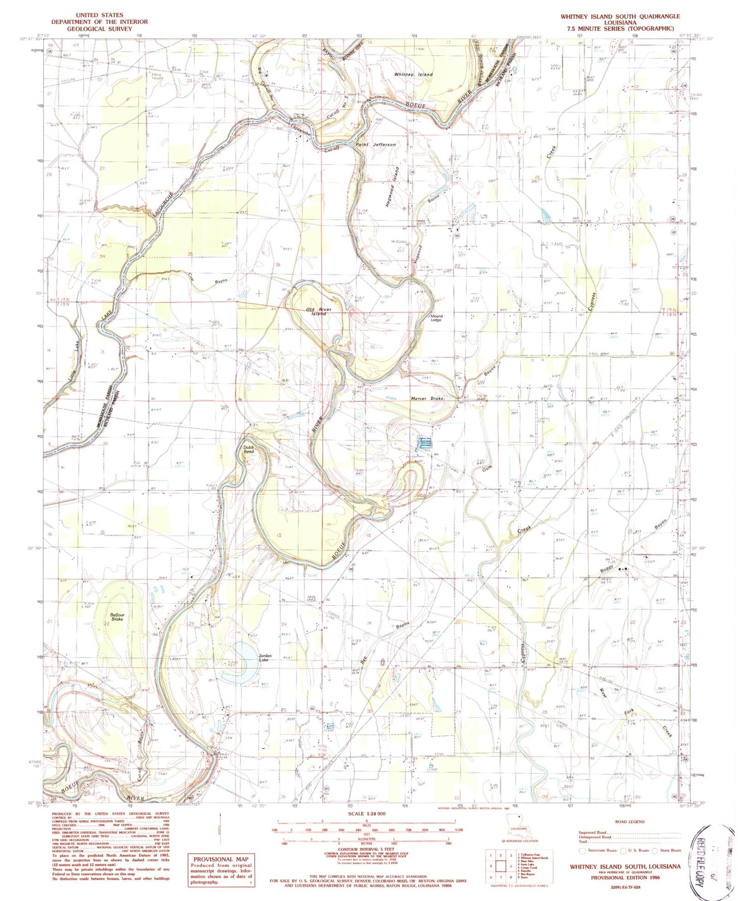 Classic USGS Whitney Island South Louisiana 7.5'x7.5' Topo Map Image
