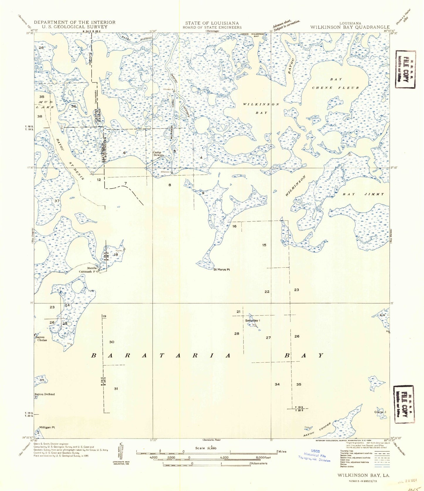 Classic USGS Wilkinson Bay Louisiana 7.5'x7.5' Topo Map Image
