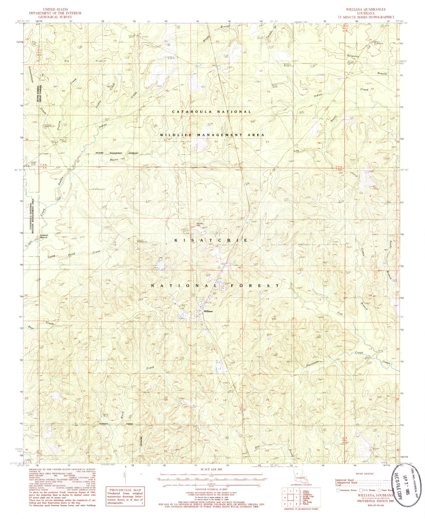 Classic USGS Williana Louisiana 7.5'x7.5' Topo Map Image