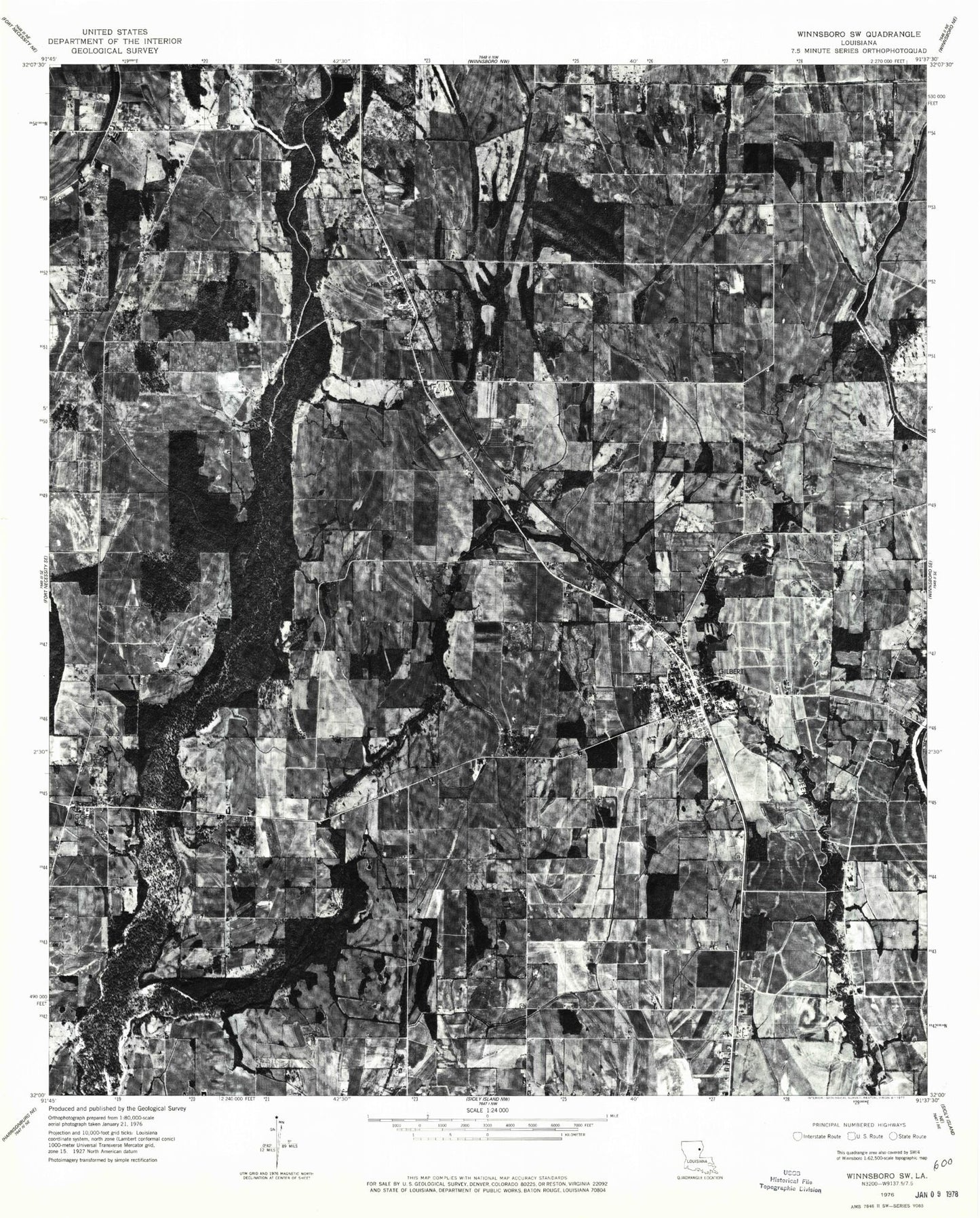 Classic USGS Gilbert Louisiana 7.5'x7.5' Topo Map Image