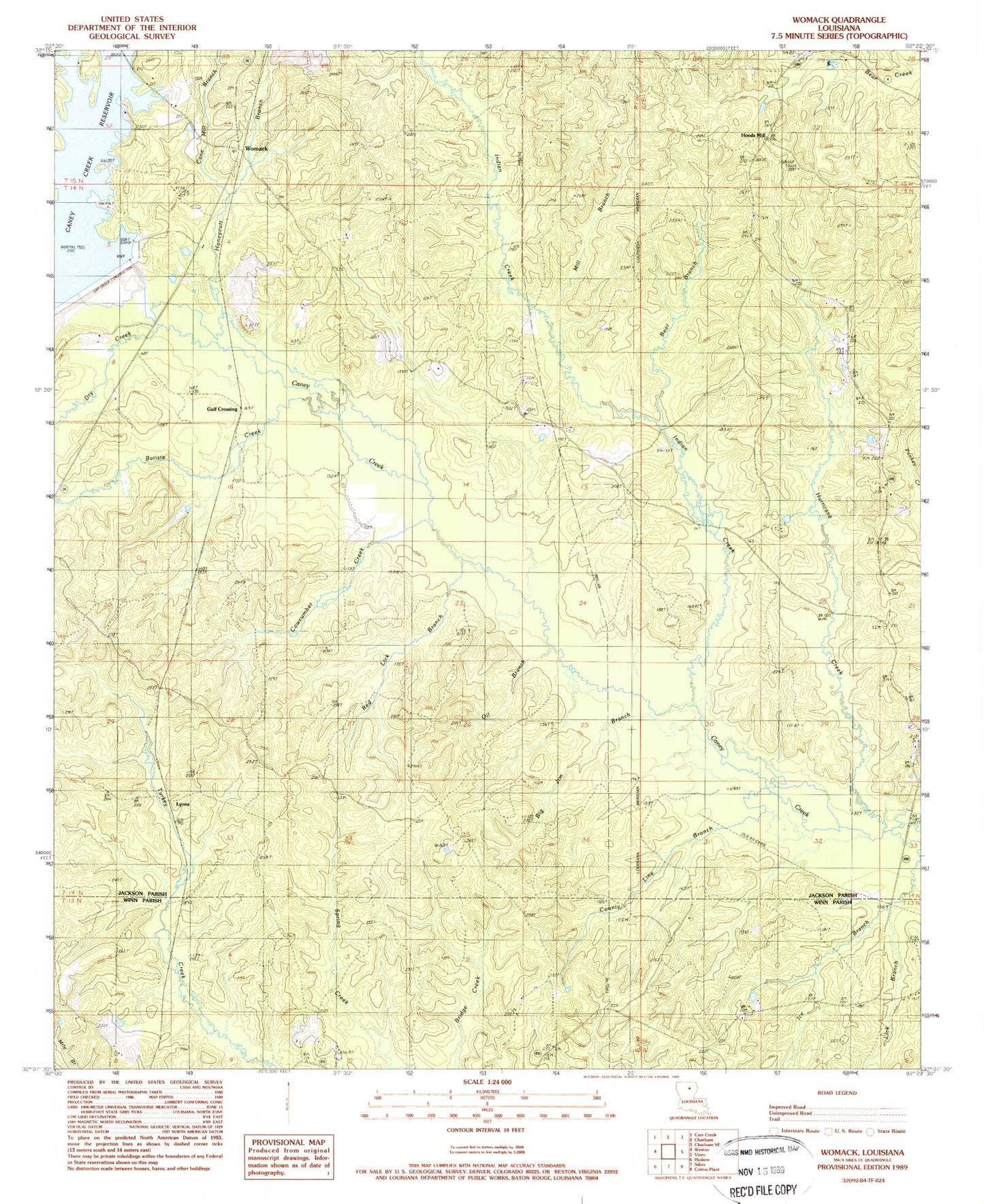 Classic USGS Womack Louisiana 7.5'x7.5' Topo Map Image