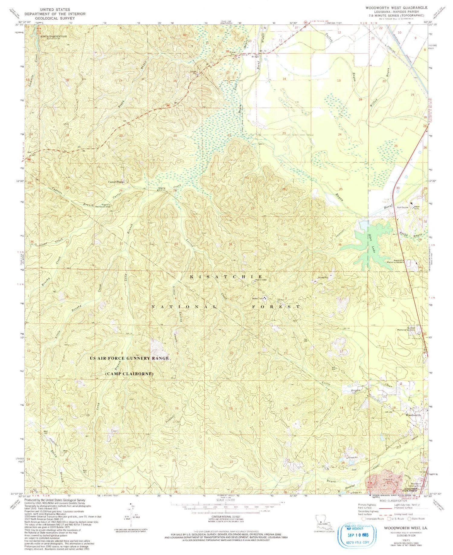 Classic USGS Woodworth West Louisiana 7.5'x7.5' Topo Map Image
