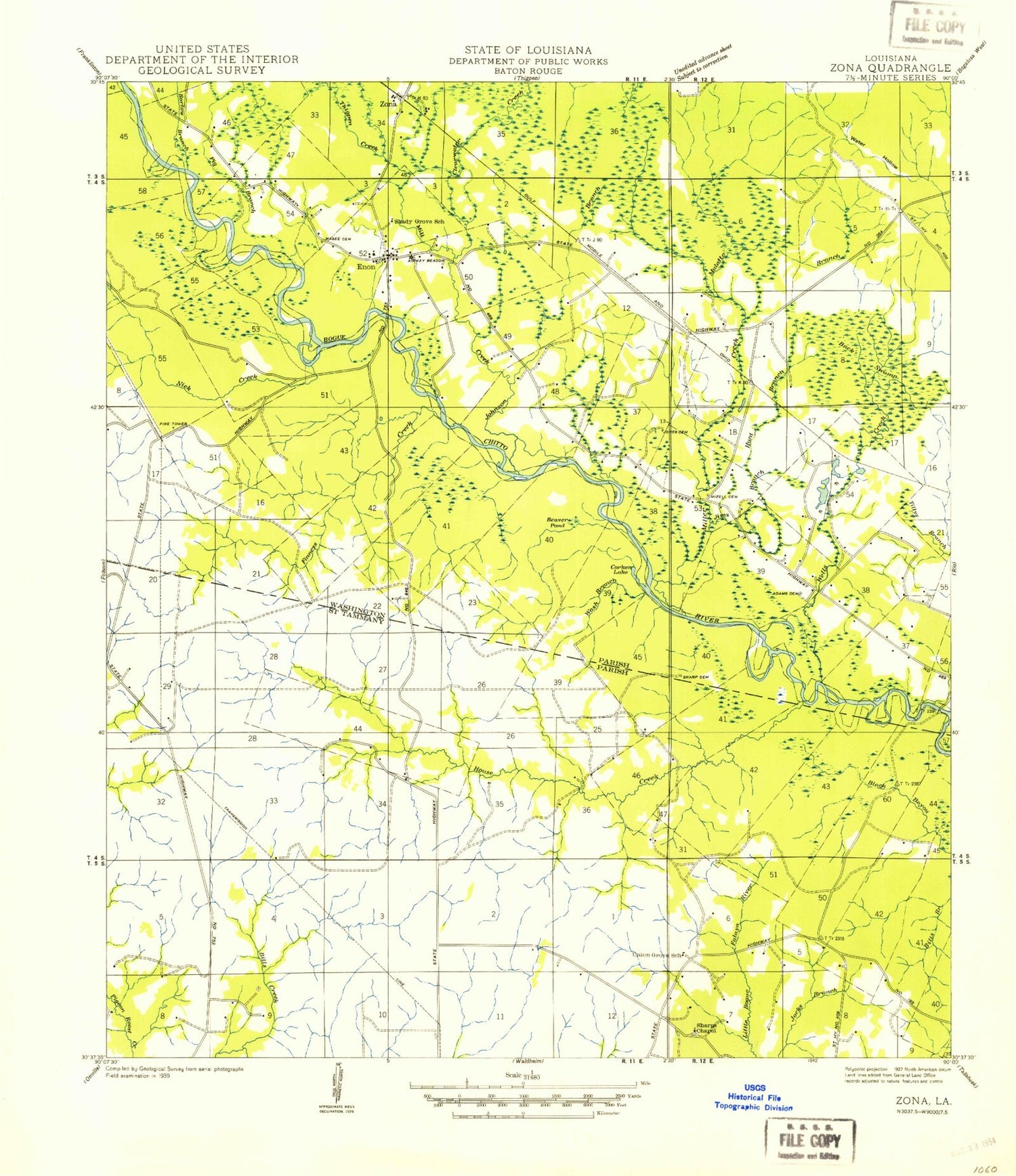 Classic USGS Enon Louisiana 7.5'x7.5' Topo Map Image