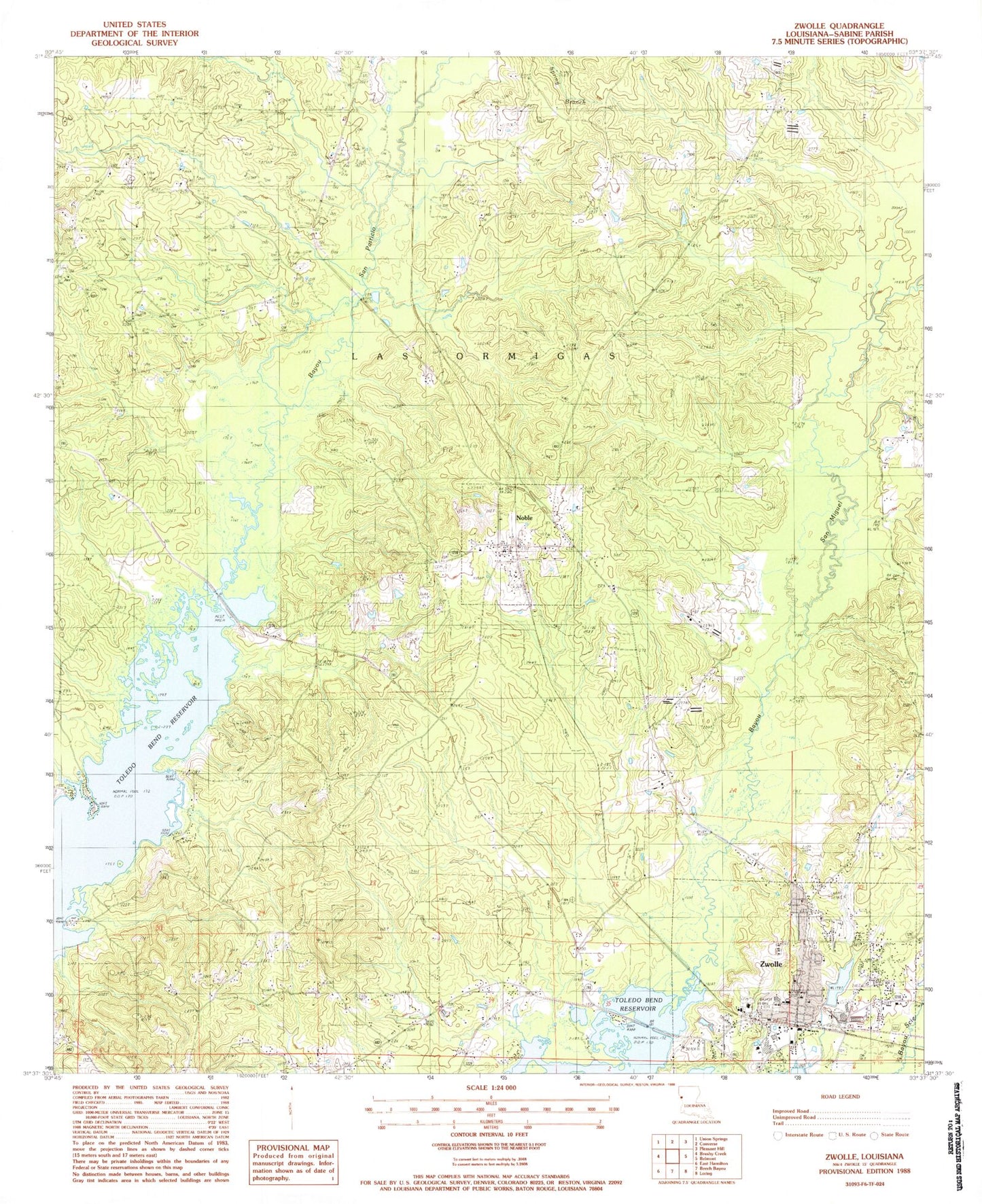 Classic USGS Zwolle Louisiana 7.5'x7.5' Topo Map Image