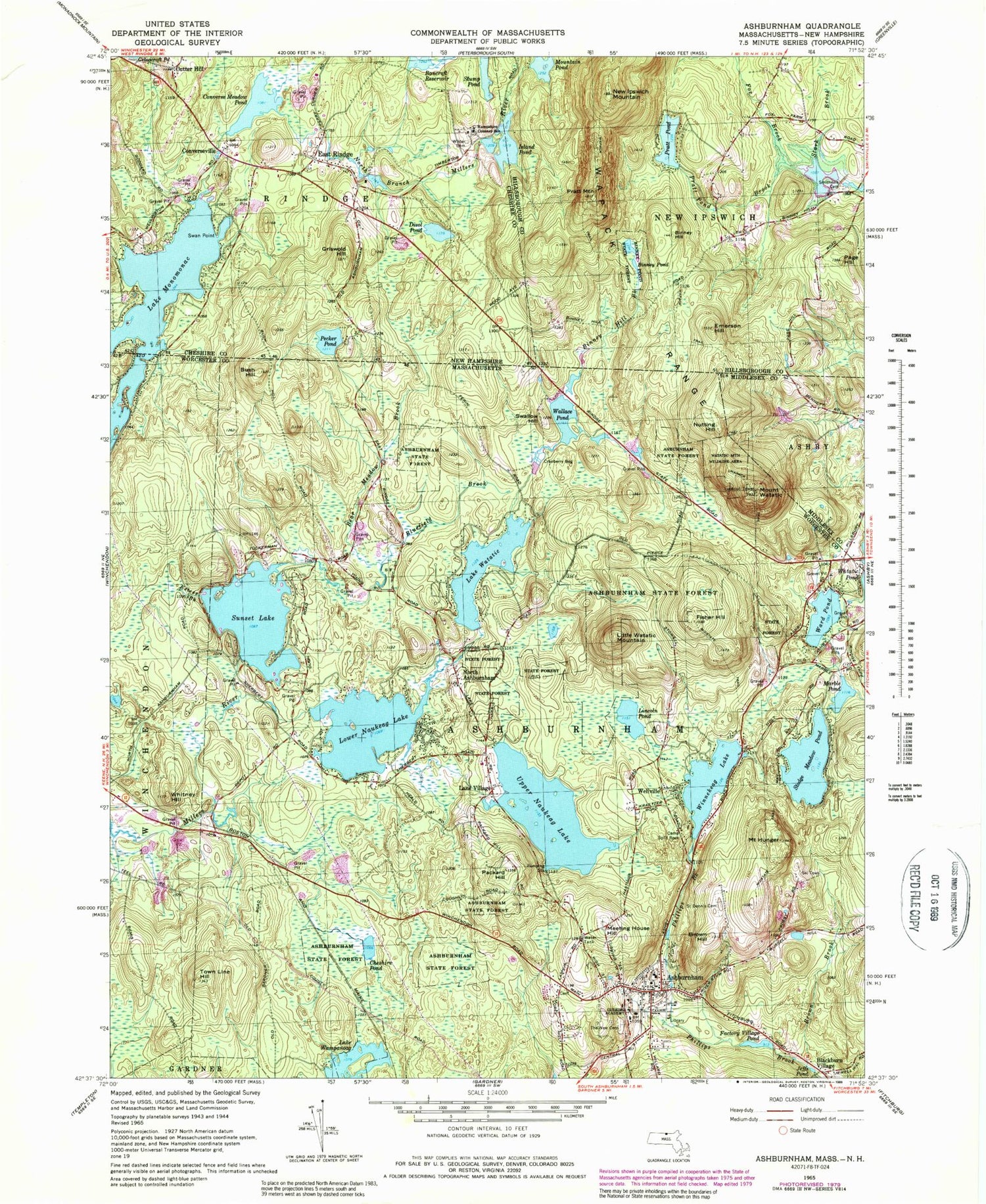 Classic USGS Ashburnham Massachusetts 7.5'x7.5' Topo Map Image