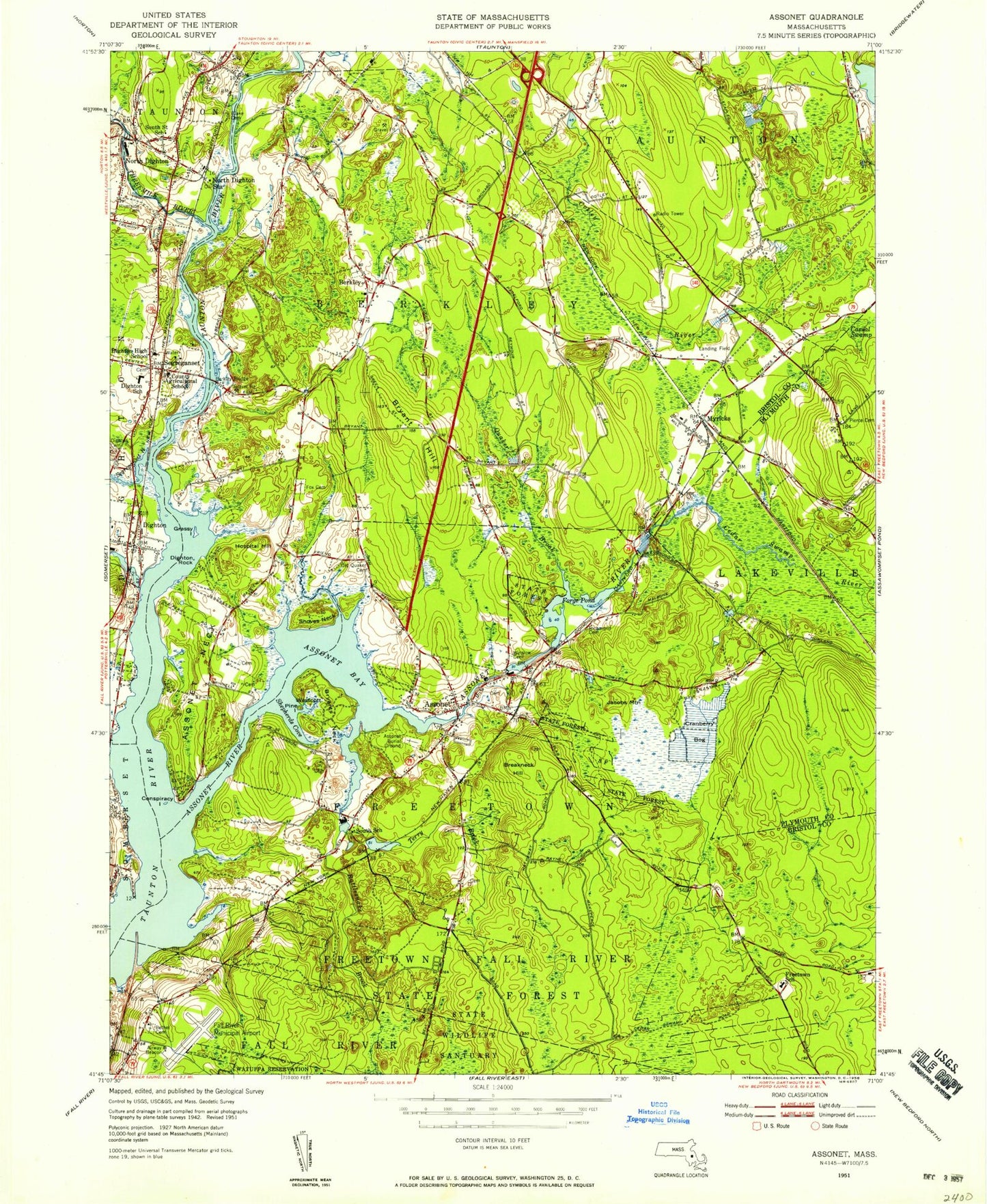 Classic USGS Assonet Massachusetts 7.5'x7.5' Topo Map Image