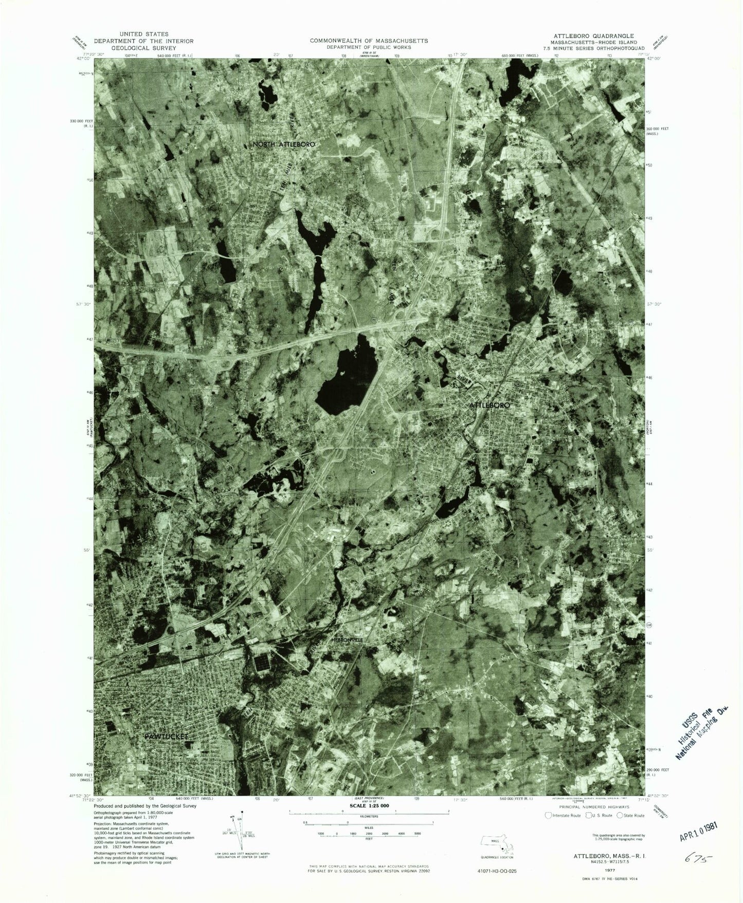 Classic USGS Attleboro Massachusetts 7.5'x7.5' Topo Map Image