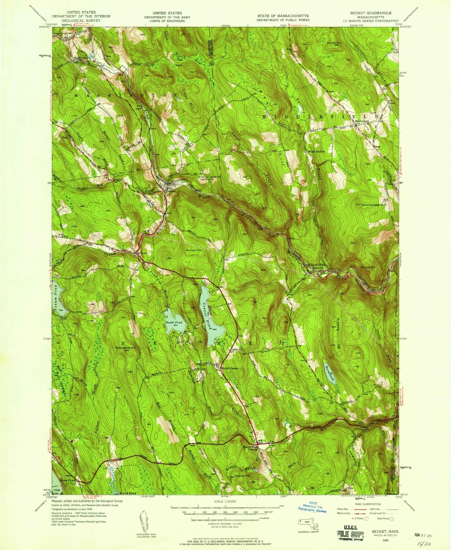 Classic USGS Becket Massachusetts 7.5'x7.5' Topo Map Image