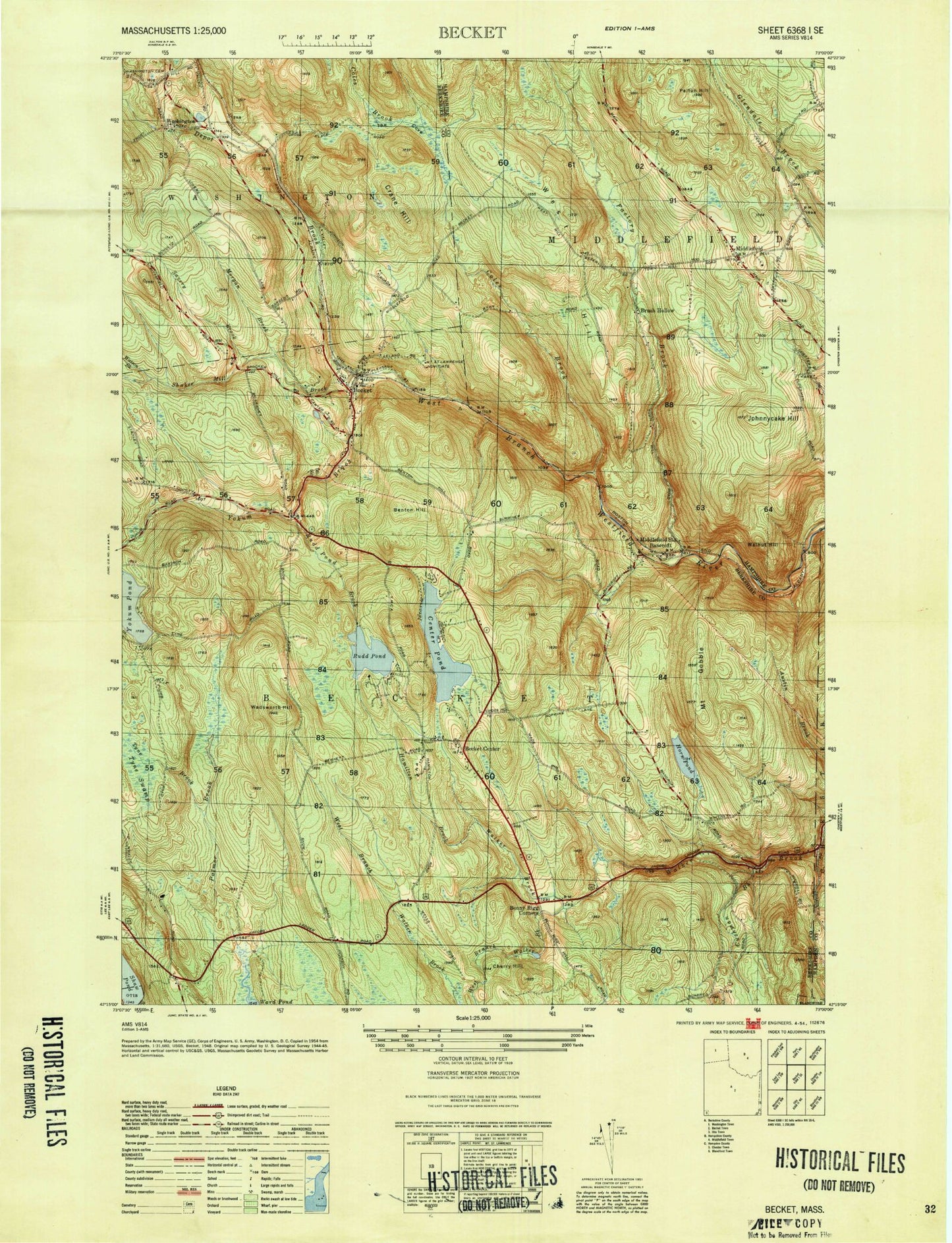 Classic USGS Becket Massachusetts 7.5'x7.5' Topo Map Image