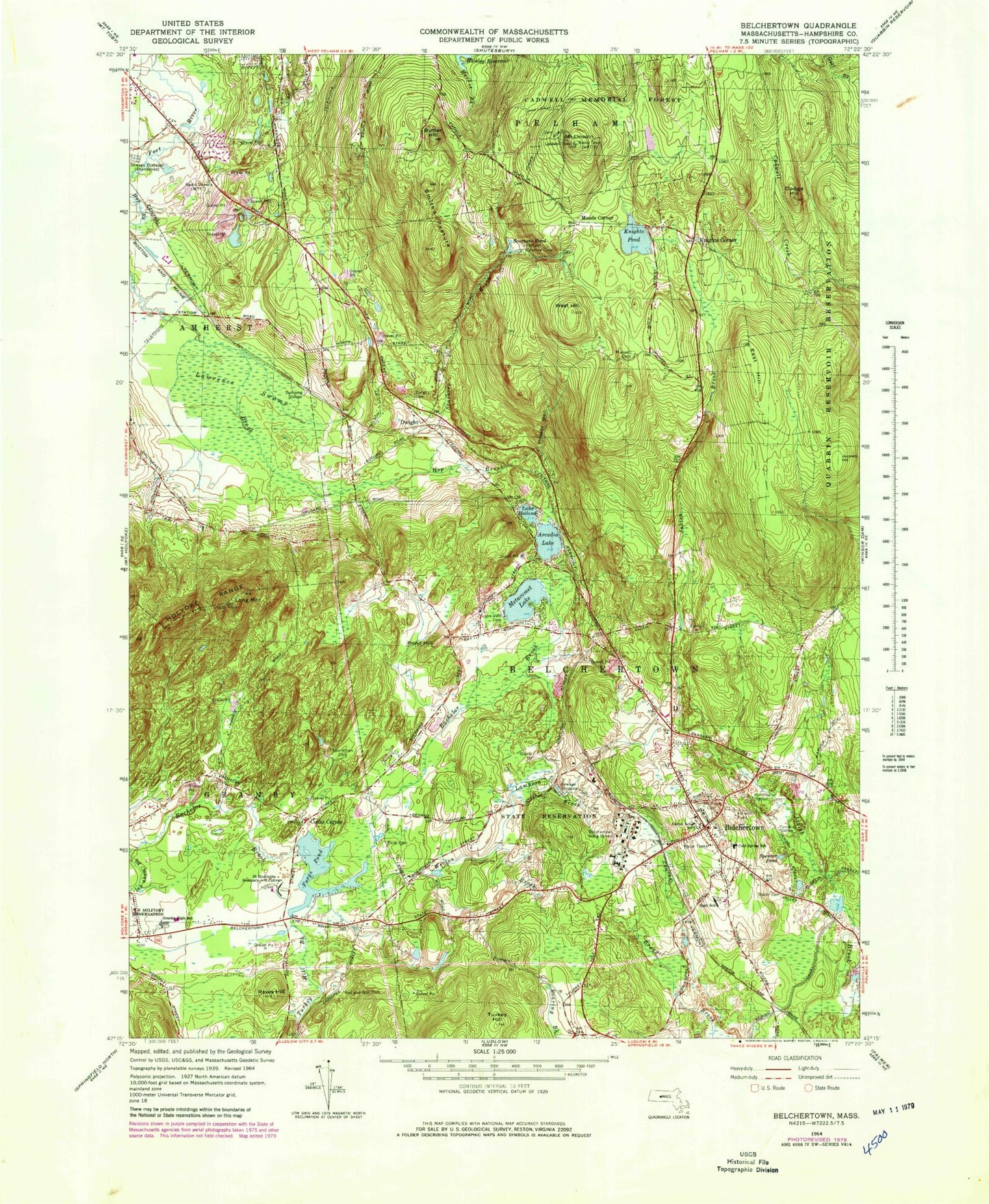 Classic USGS Belchertown Massachusetts 7.5'x7.5' Topo Map Image