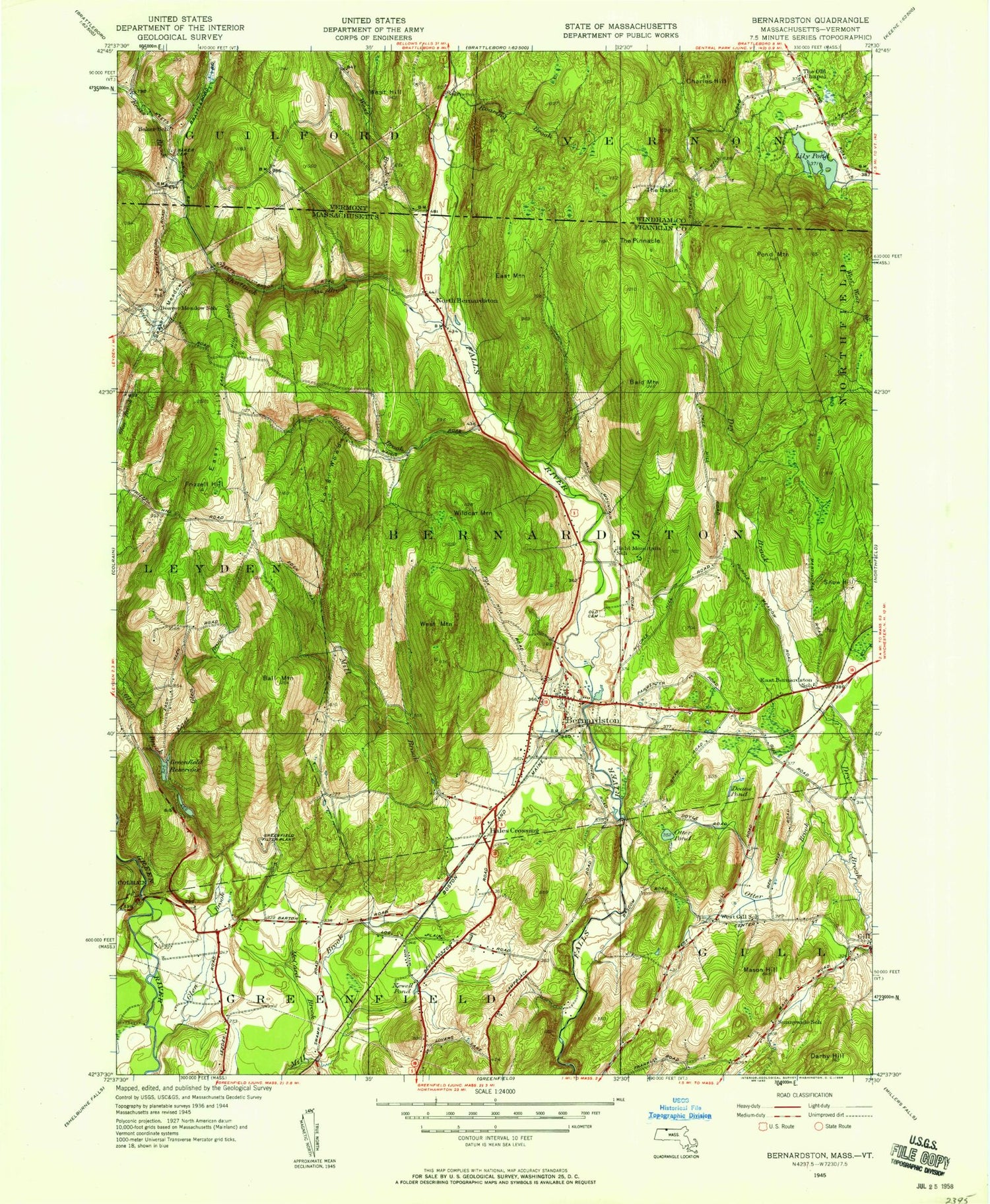 Classic USGS Bernardston Massachusetts 7.5'x7.5' Topo Map Image