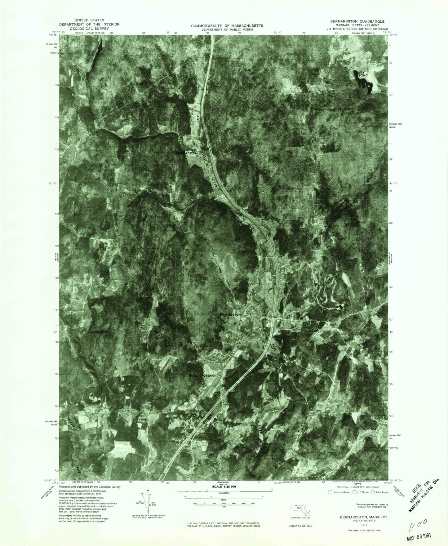 Classic USGS Bernardston Massachusetts 7.5'x7.5' Topo Map Image