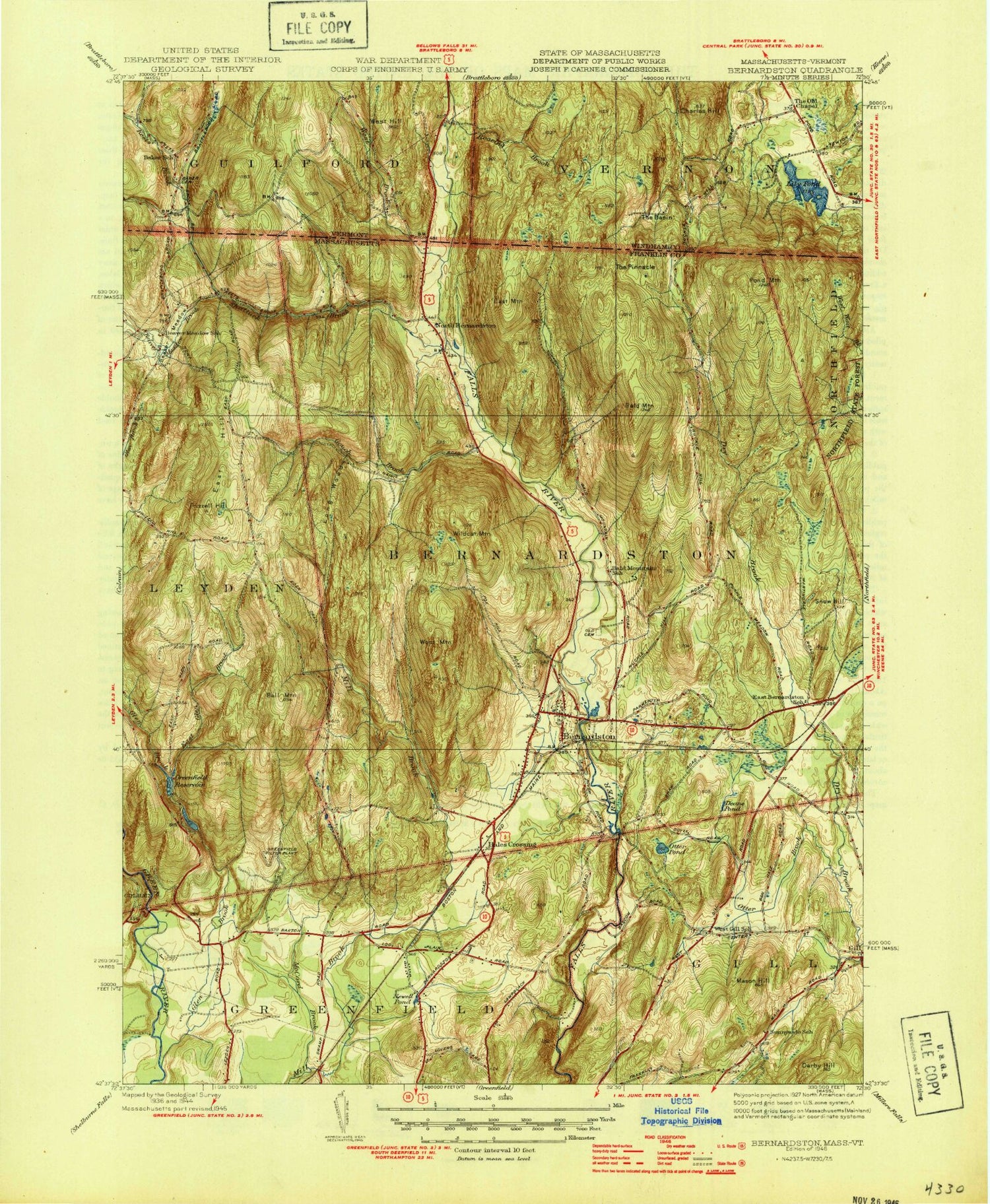 Classic USGS Bernardston Massachusetts 7.5'x7.5' Topo Map Image