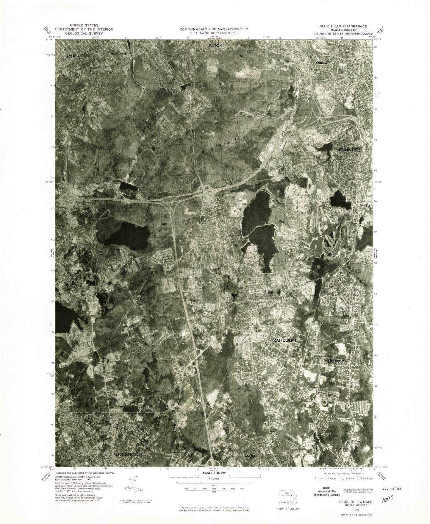 USGS Classic Blue Hills Massachusetts 7.5'x7.5' Topo Map Image