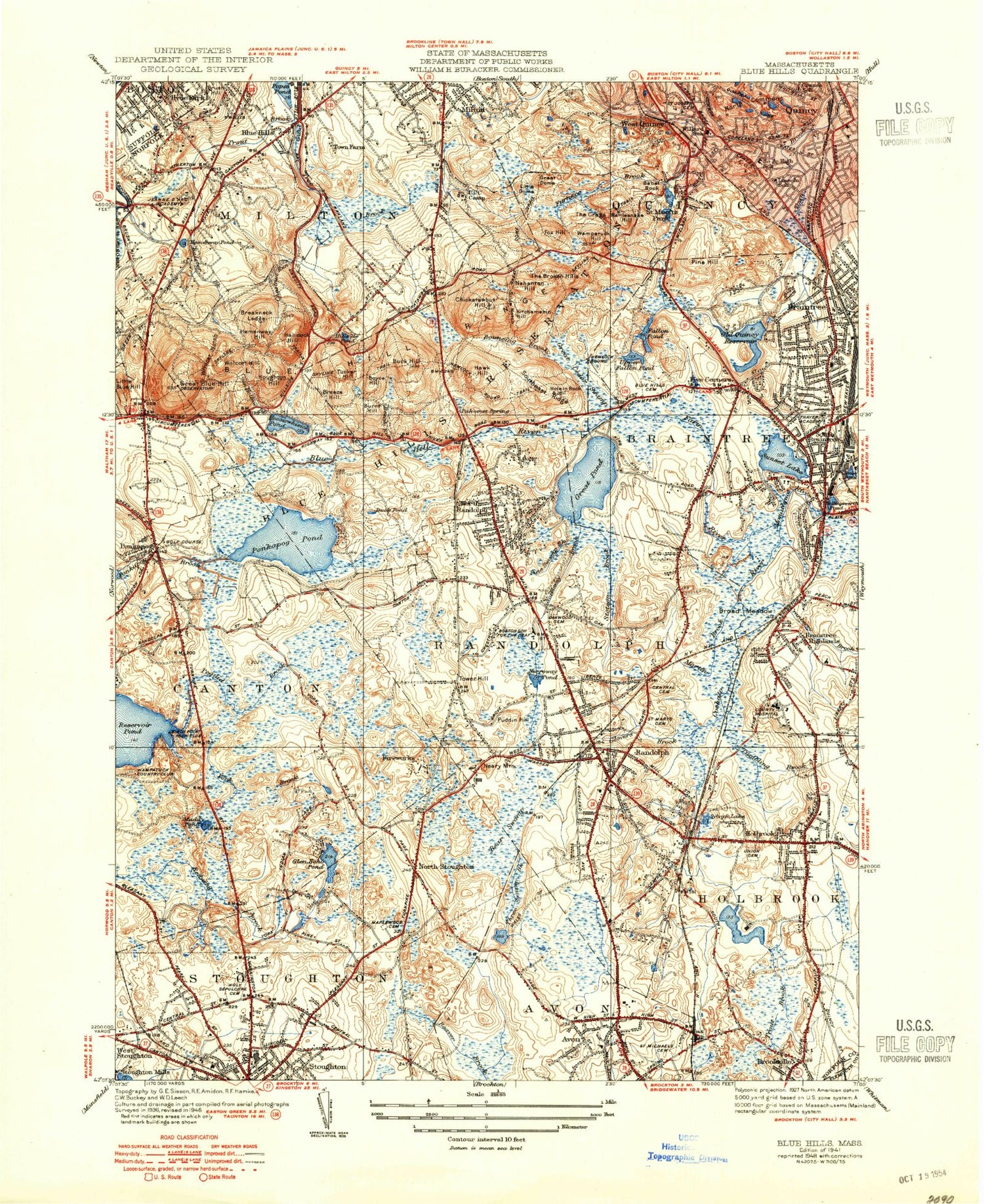 USGS Classic Blue Hills Massachusetts 7.5'x7.5' Topo Map Image