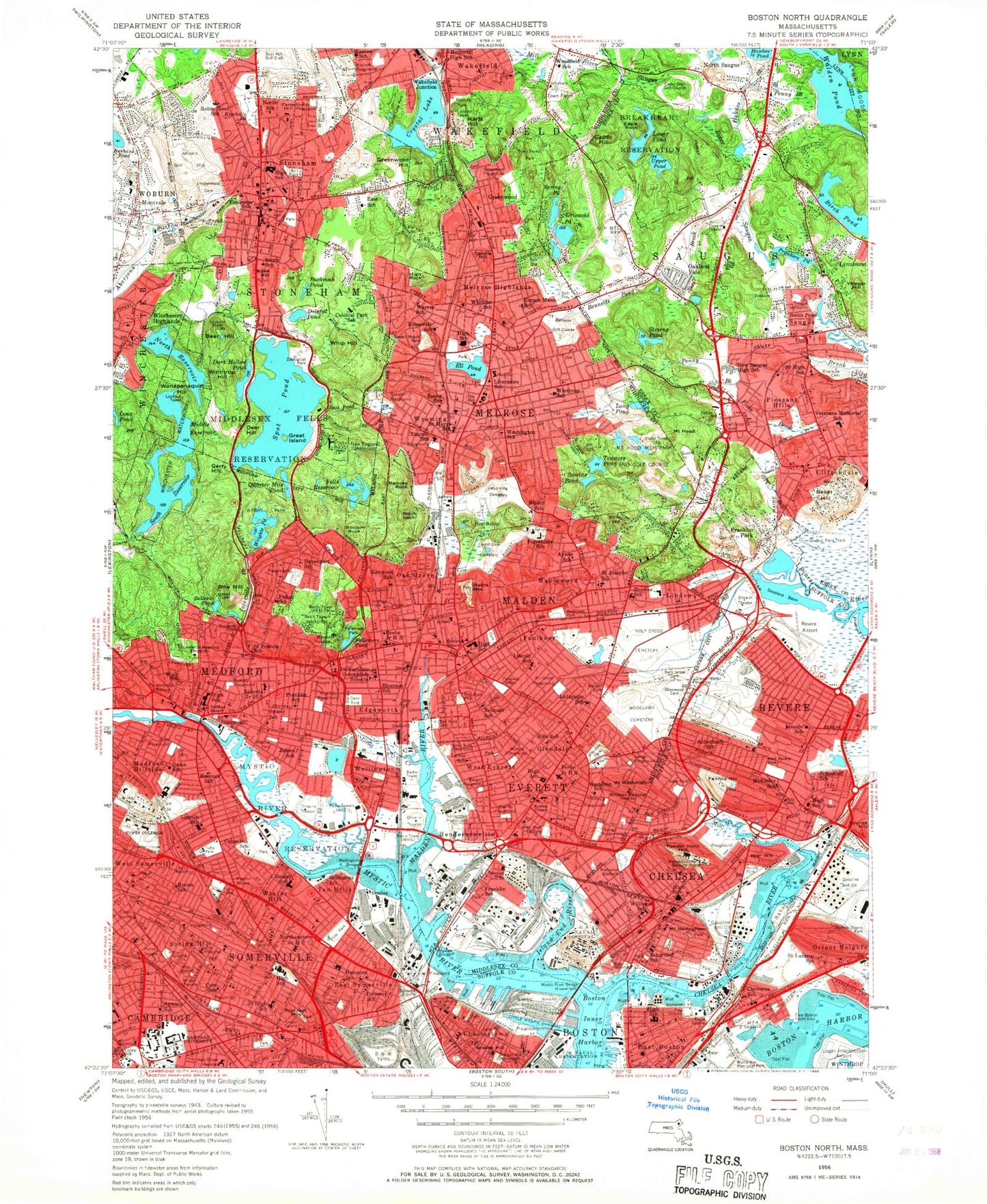 USGS Classic Boston North Massachusetts 7.5'x7.5' Topo Map Image