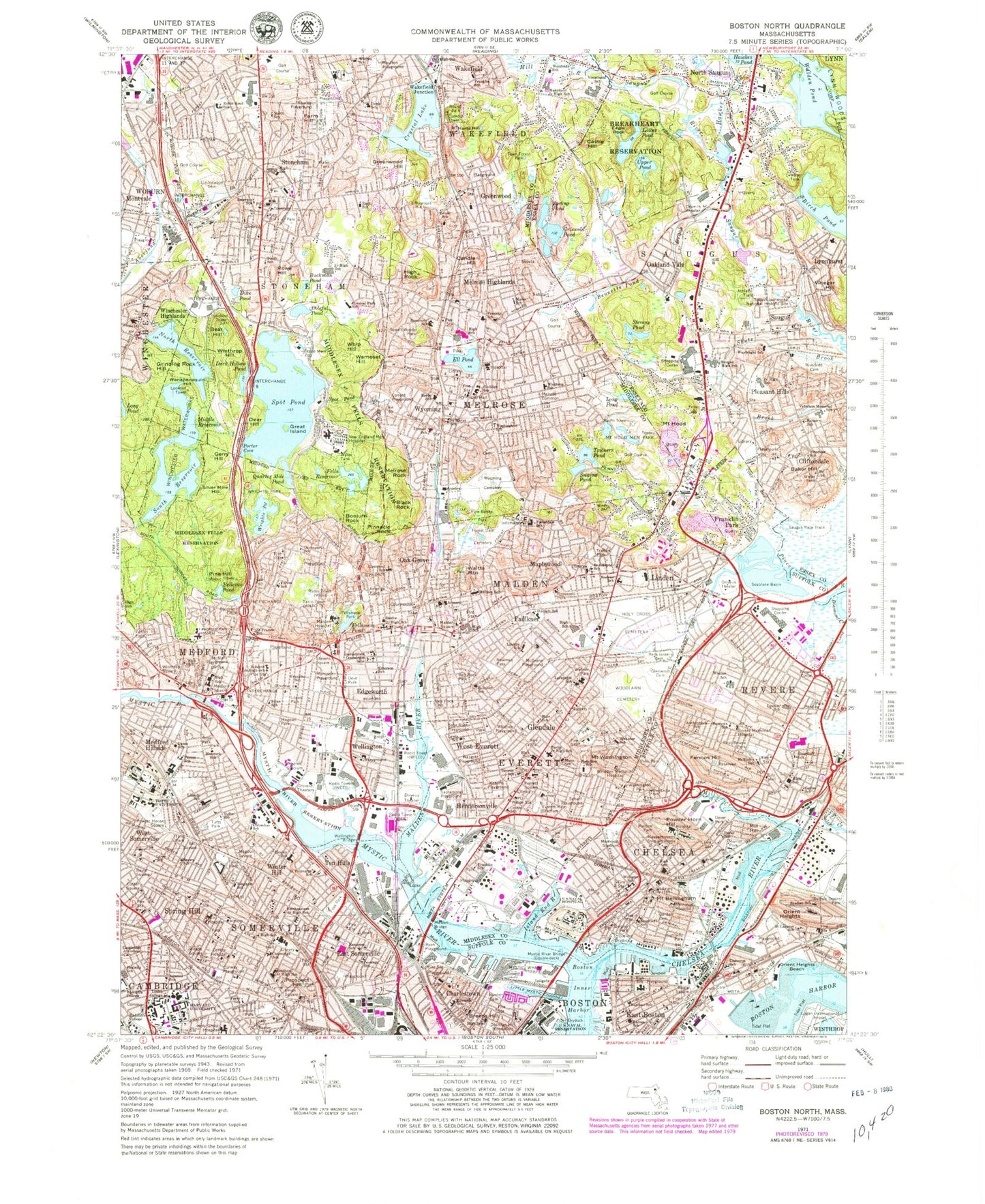 USGS Classic Boston North Massachusetts 7.5'x7.5' Topo Map Image