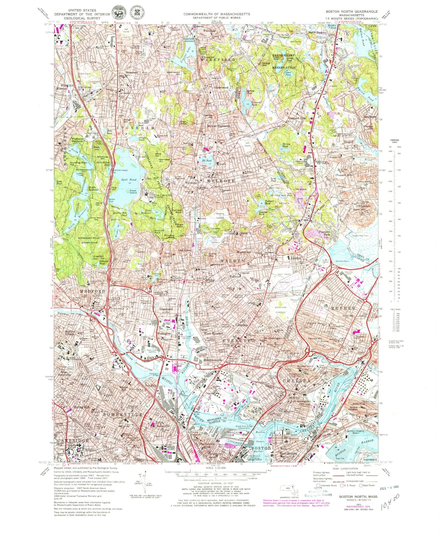 USGS Classic Boston North Massachusetts 7.5'x7.5' Topo Map Image