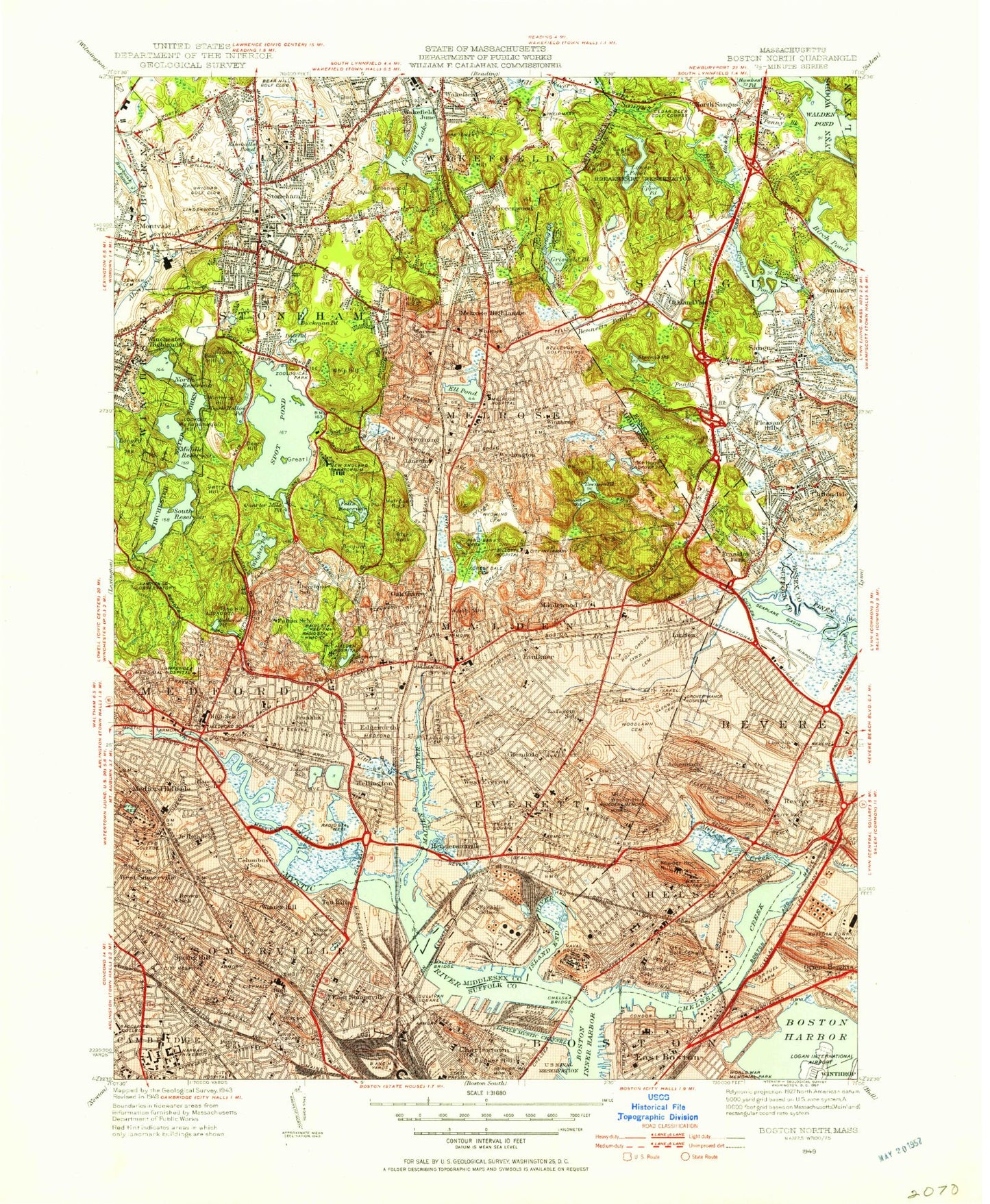 USGS Classic Boston North Massachusetts 7.5'x7.5' Topo Map Image