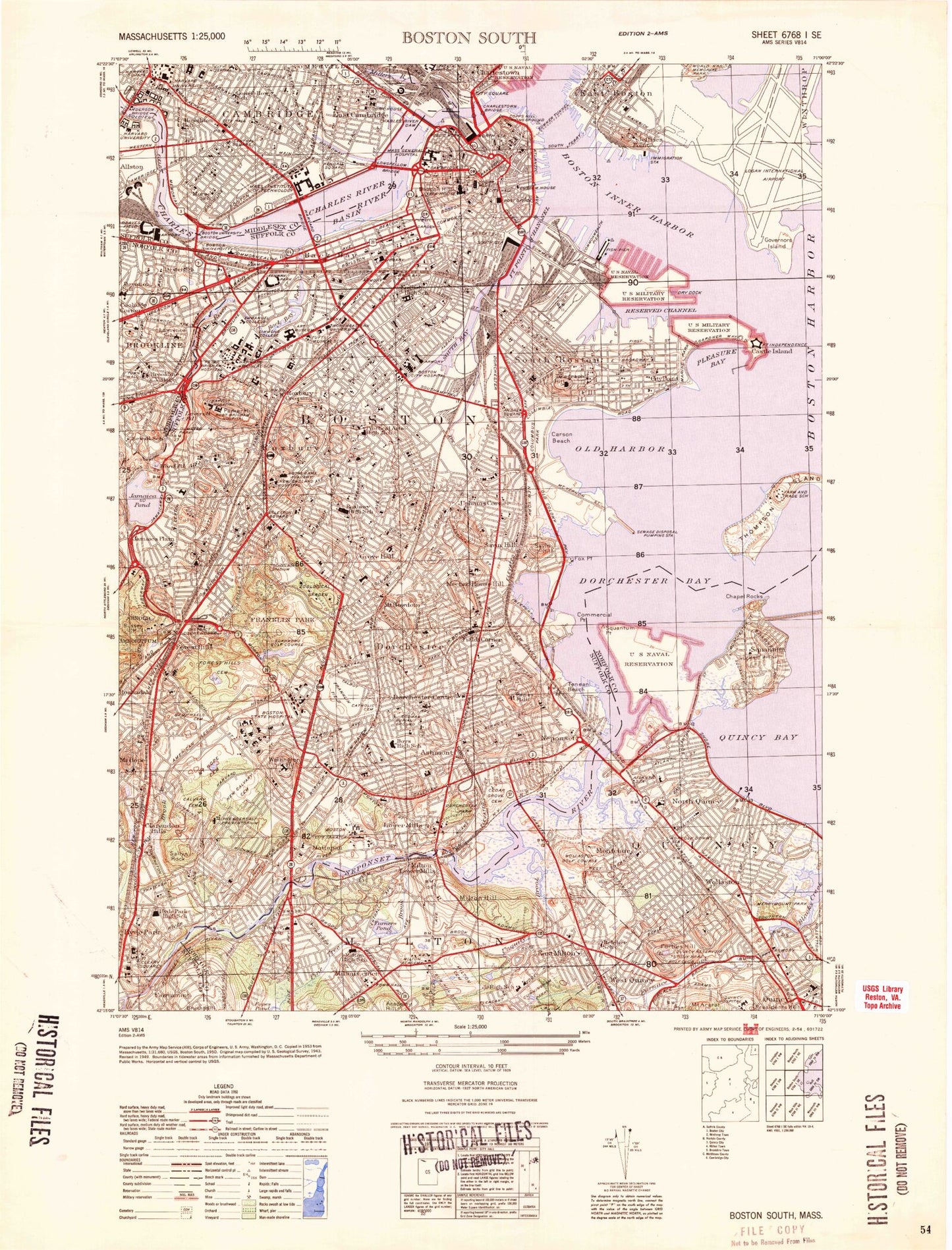 Classic USGS Boston South Massachusetts 7.5'x7.5' Topo Map Image