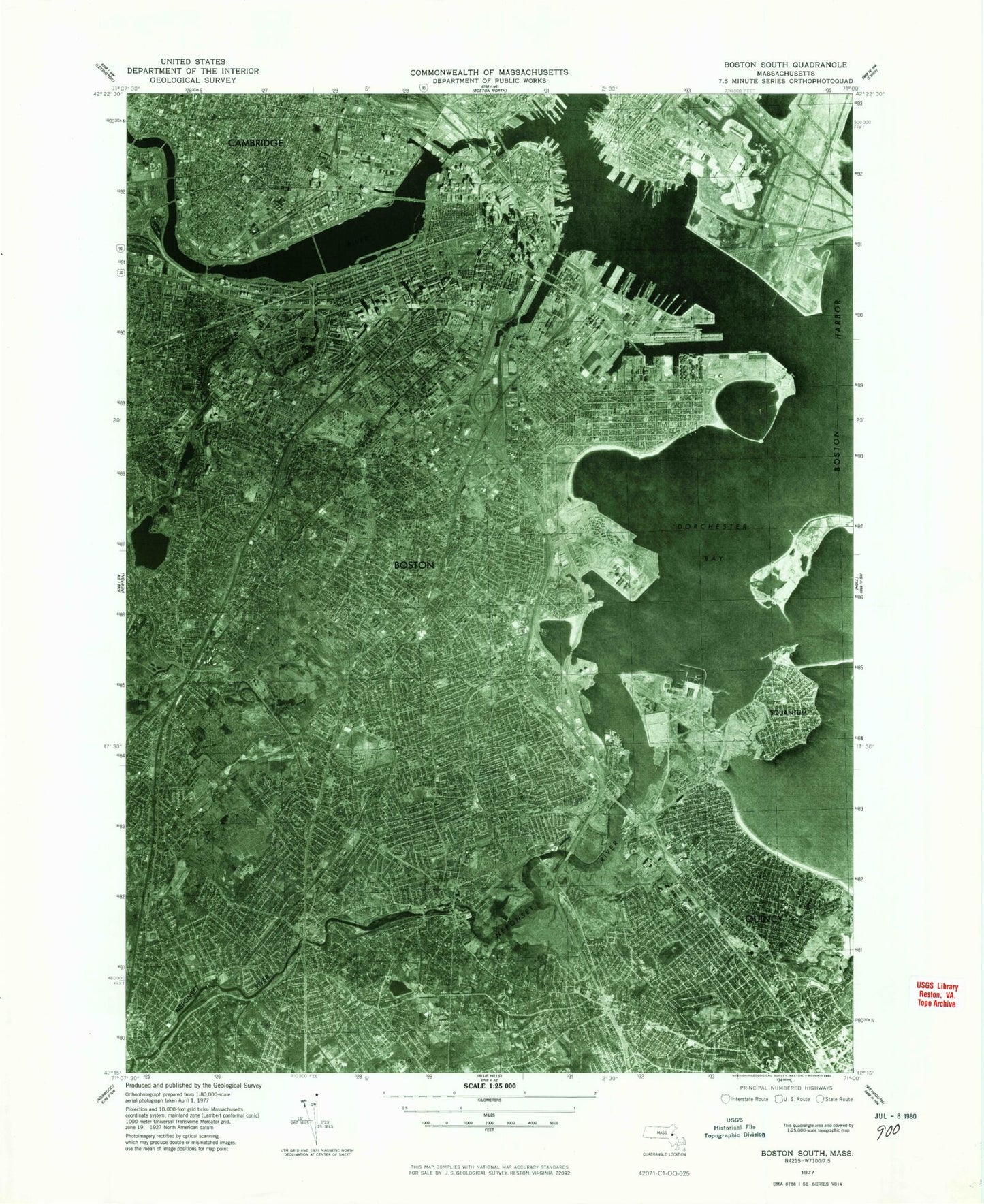 Classic USGS Boston South Massachusetts 7.5'x7.5' Topo Map Image