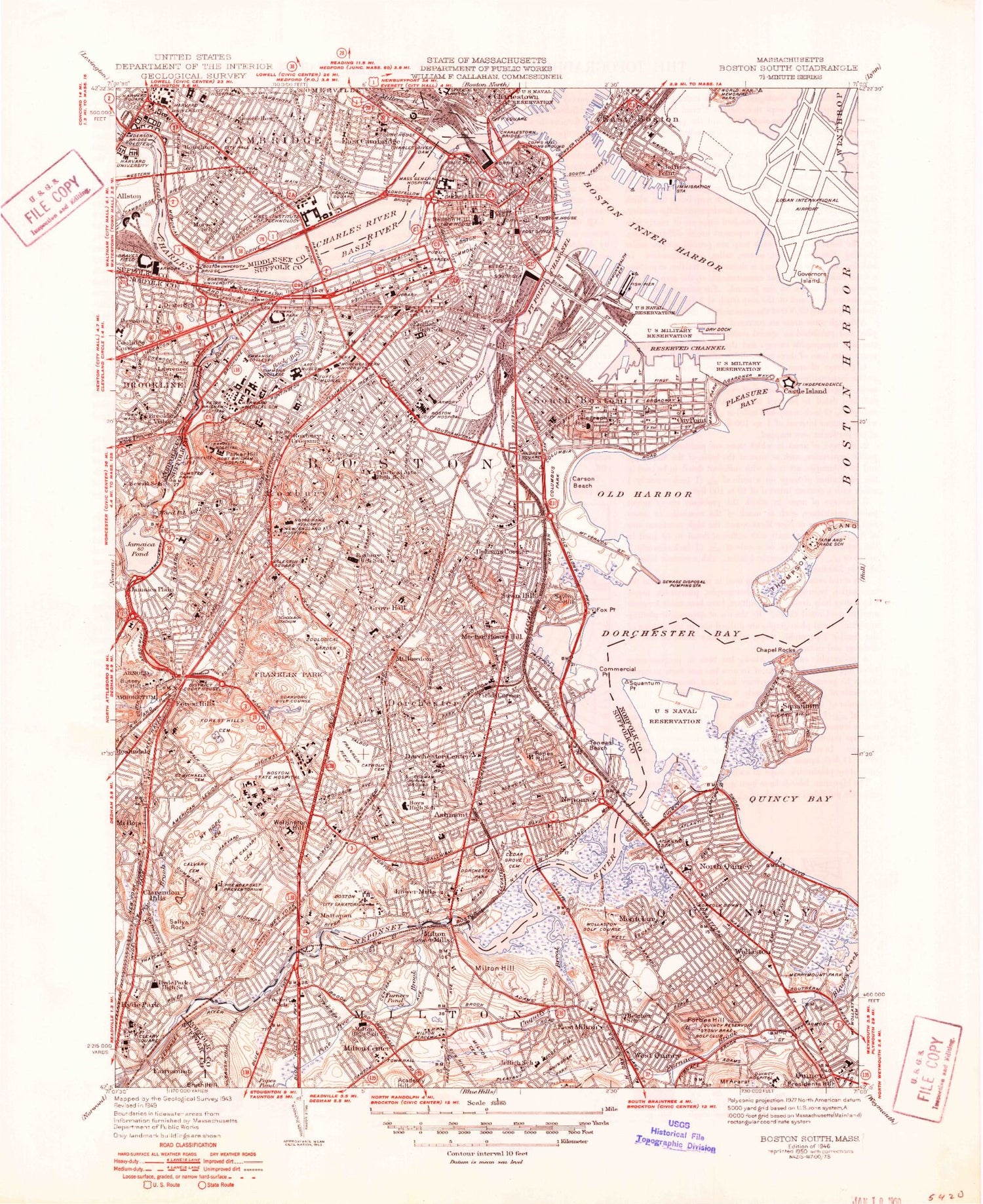 Classic USGS Boston South Massachusetts 7.5'x7.5' Topo Map Image