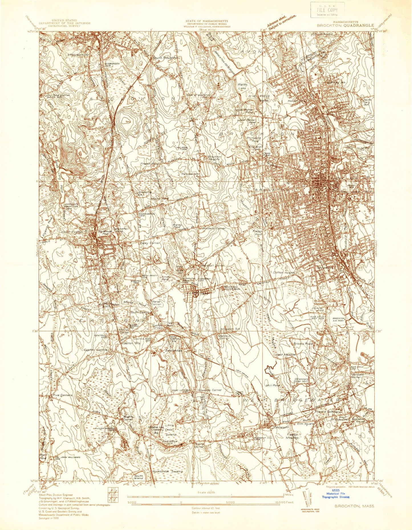 Classic USGS Brockton Massachusetts 7.5'x7.5' Topo Map Image