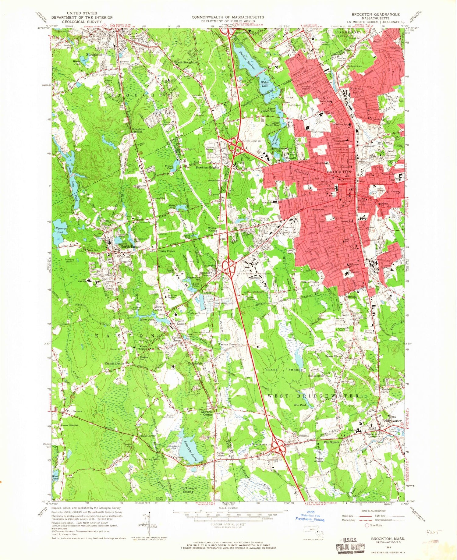 Classic USGS Brockton Massachusetts 7.5'x7.5' Topo Map Image