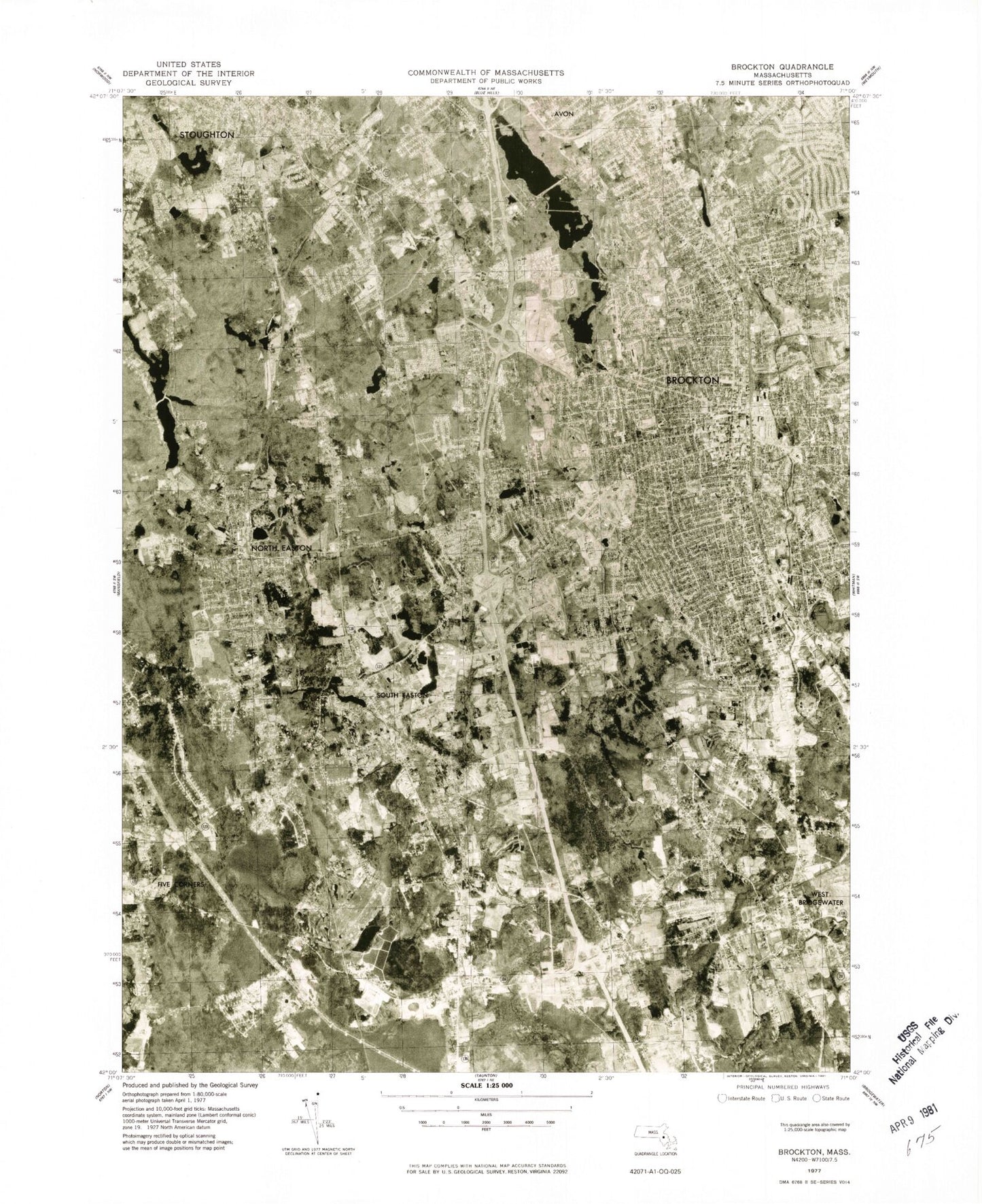 Classic USGS Brockton Massachusetts 7.5'x7.5' Topo Map Image