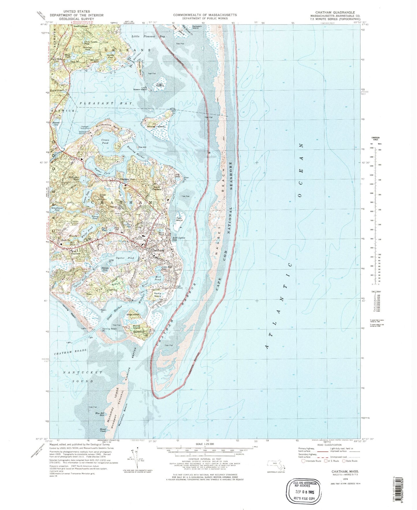 Classic USGS Chatham Massachusetts 7.5'x7.5' Topo Map Image