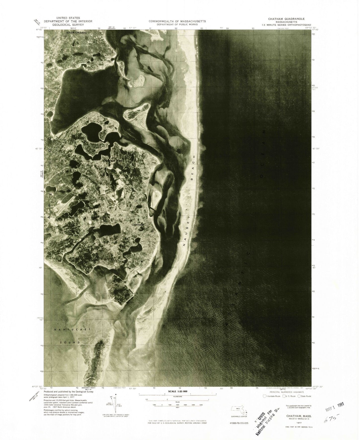 Classic USGS Chatham Massachusetts 7.5'x7.5' Topo Map Image