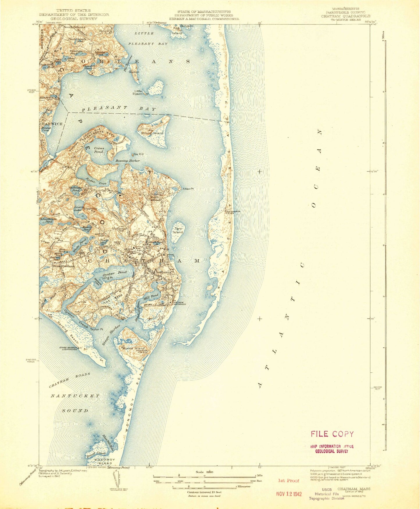 Classic USGS Chatham Massachusetts 7.5'x7.5' Topo Map Image