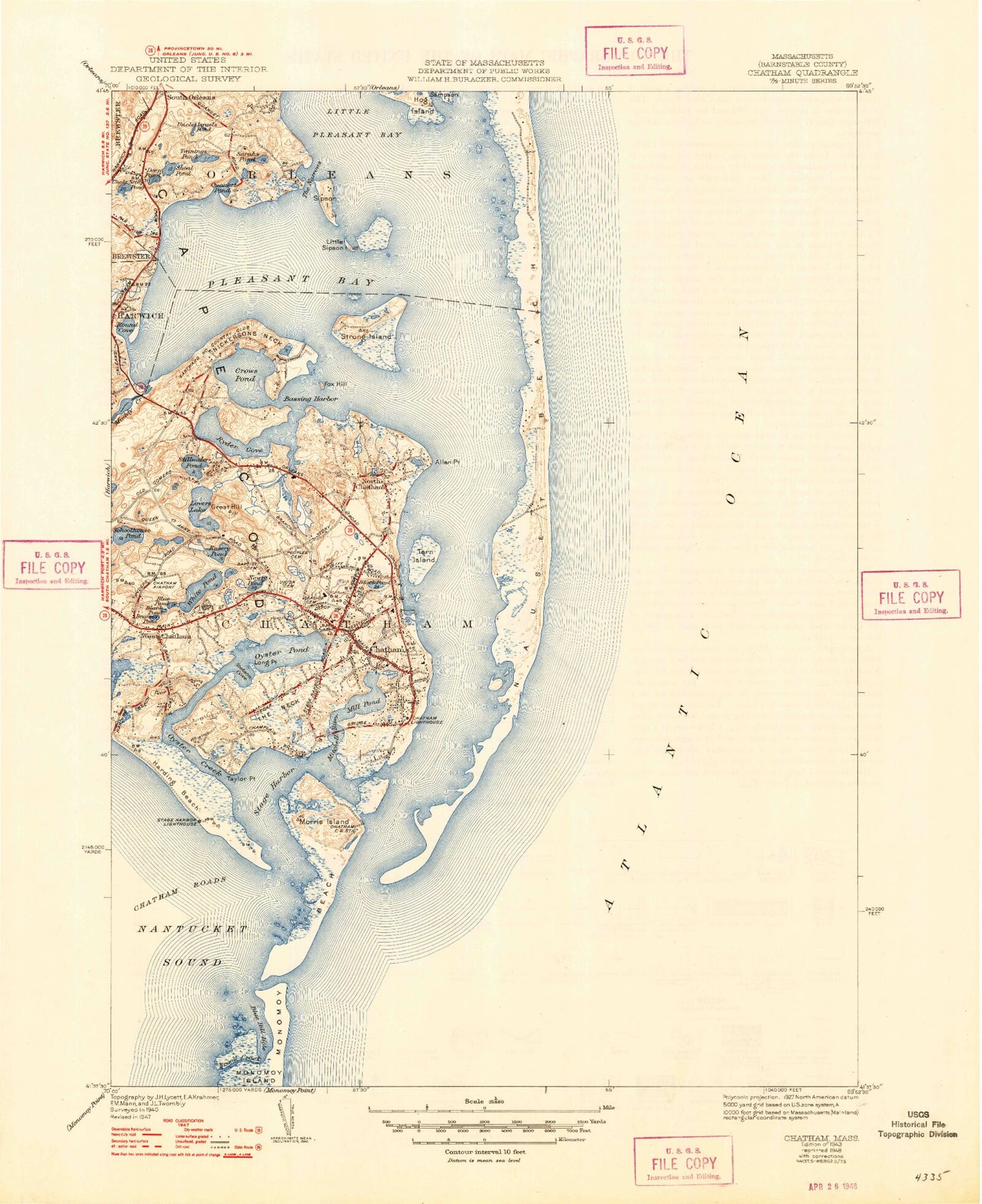 Classic USGS Chatham Massachusetts 7.5'x7.5' Topo Map Image