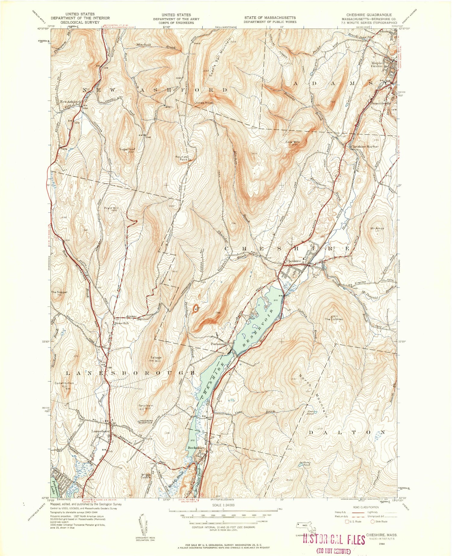 Classic USGS Cheshire Massachusetts 7.5'x7.5' Topo Map Image