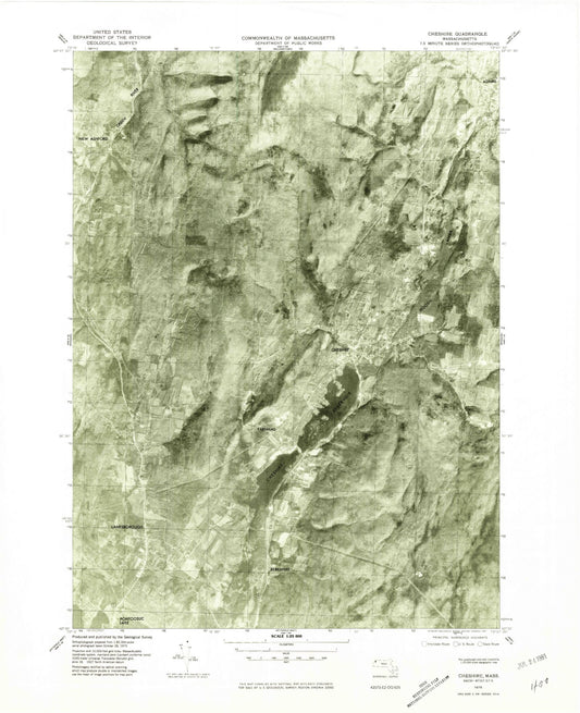 Classic USGS Cheshire Massachusetts 7.5'x7.5' Topo Map Image