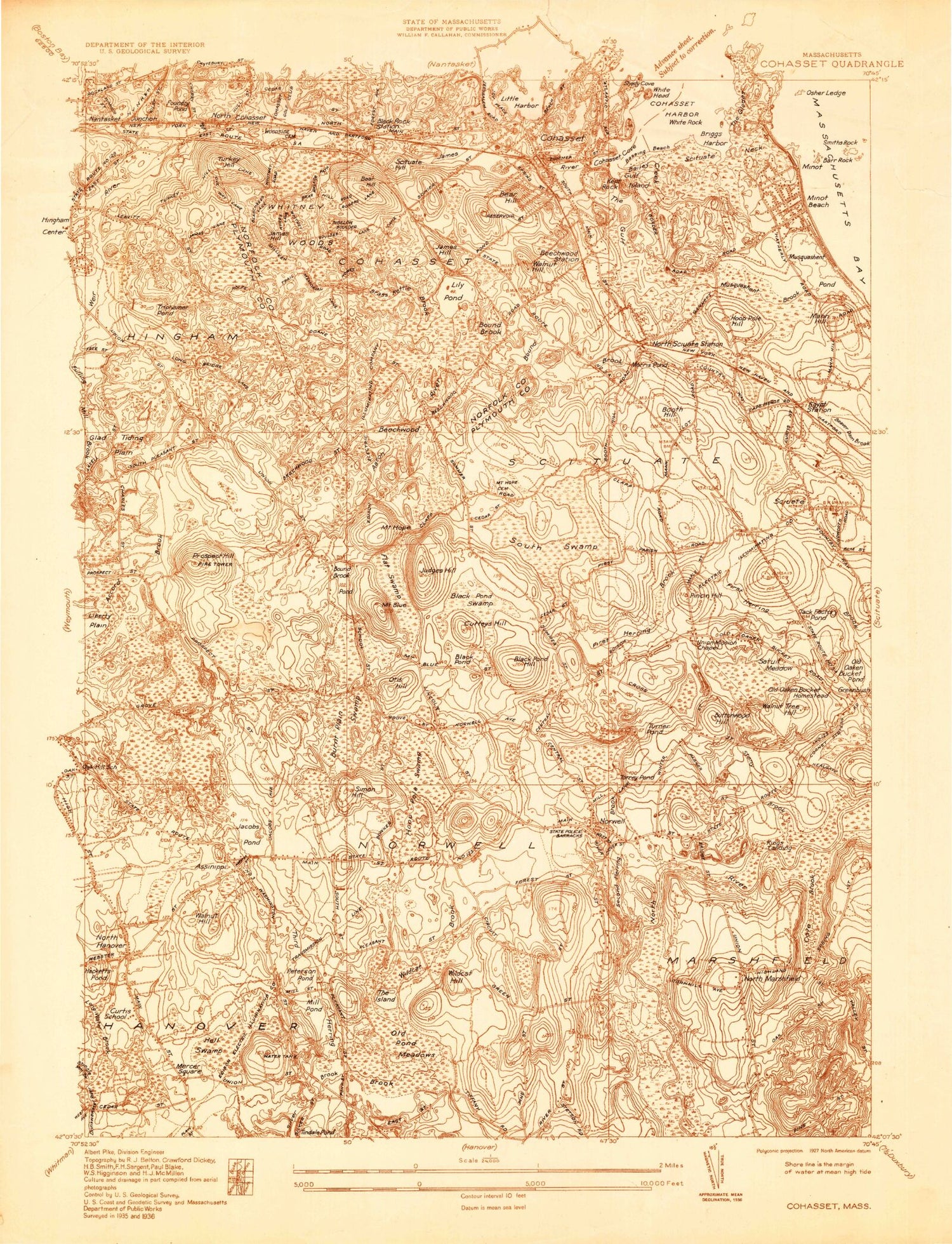 Classic USGS Cohasset Massachusetts 7.5'x7.5' Topo Map Image