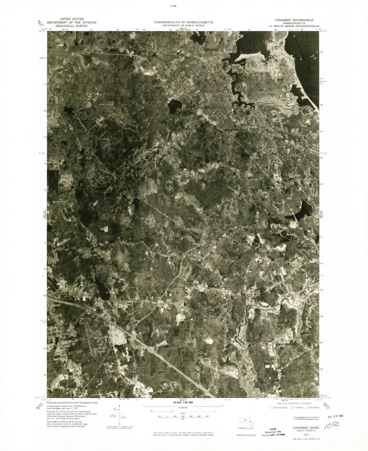 Classic USGS Cohasset Massachusetts 7.5'x7.5' Topo Map Image