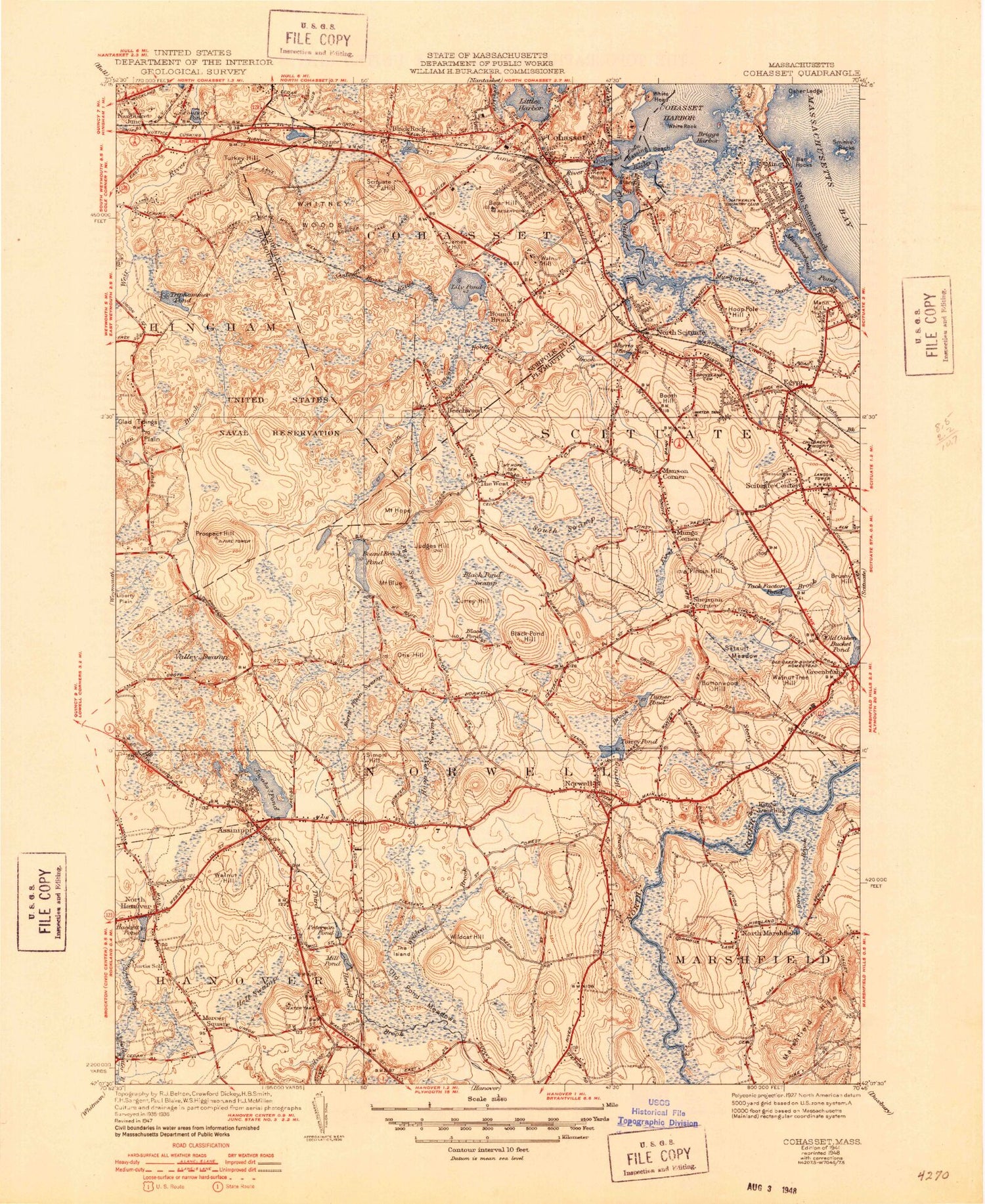 Classic USGS Cohasset Massachusetts 7.5'x7.5' Topo Map Image