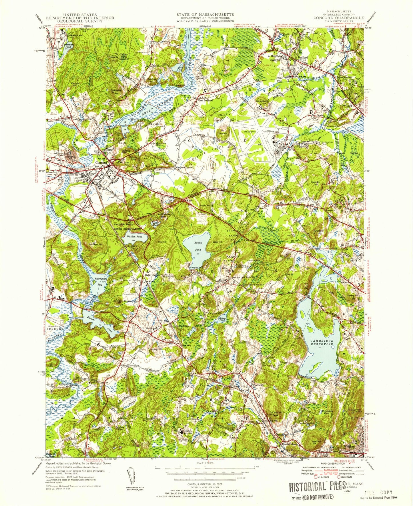 Classic USGS Concord Massachusetts 7.5'x7.5' Topo Map Image