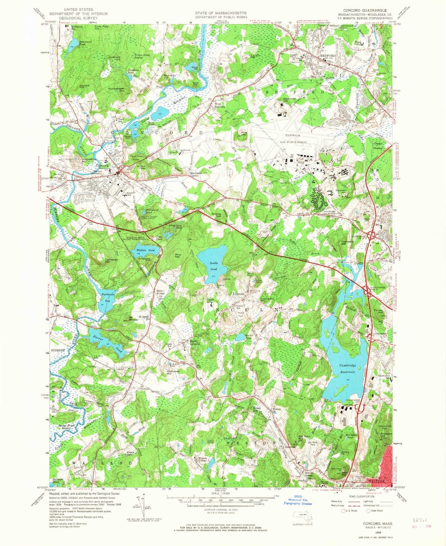 Classic USGS Concord Massachusetts 7.5'x7.5' Topo Map Image