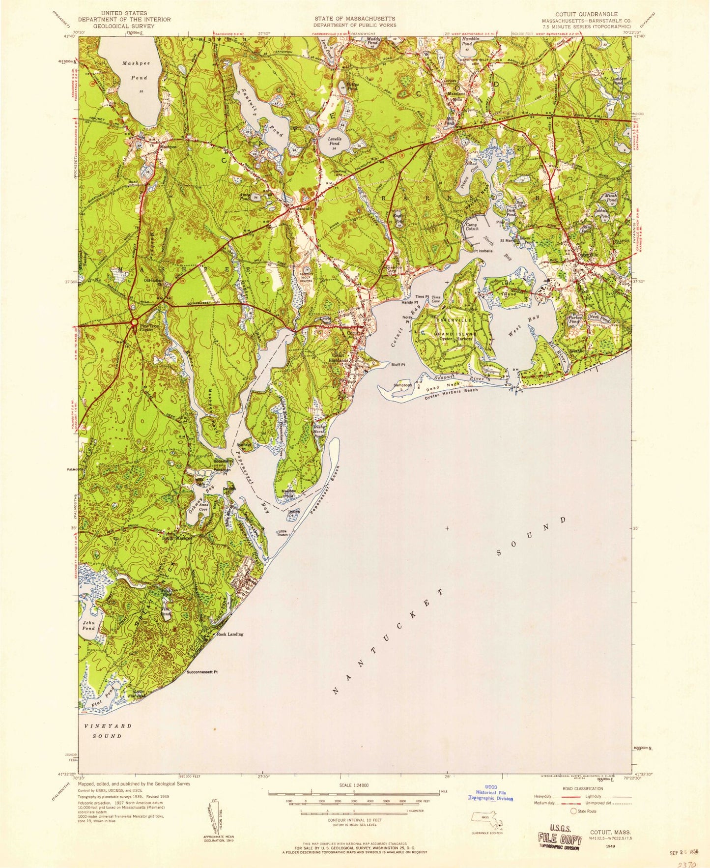 Classic USGS Cotuit Massachusetts 7.5'x7.5' Topo Map Image