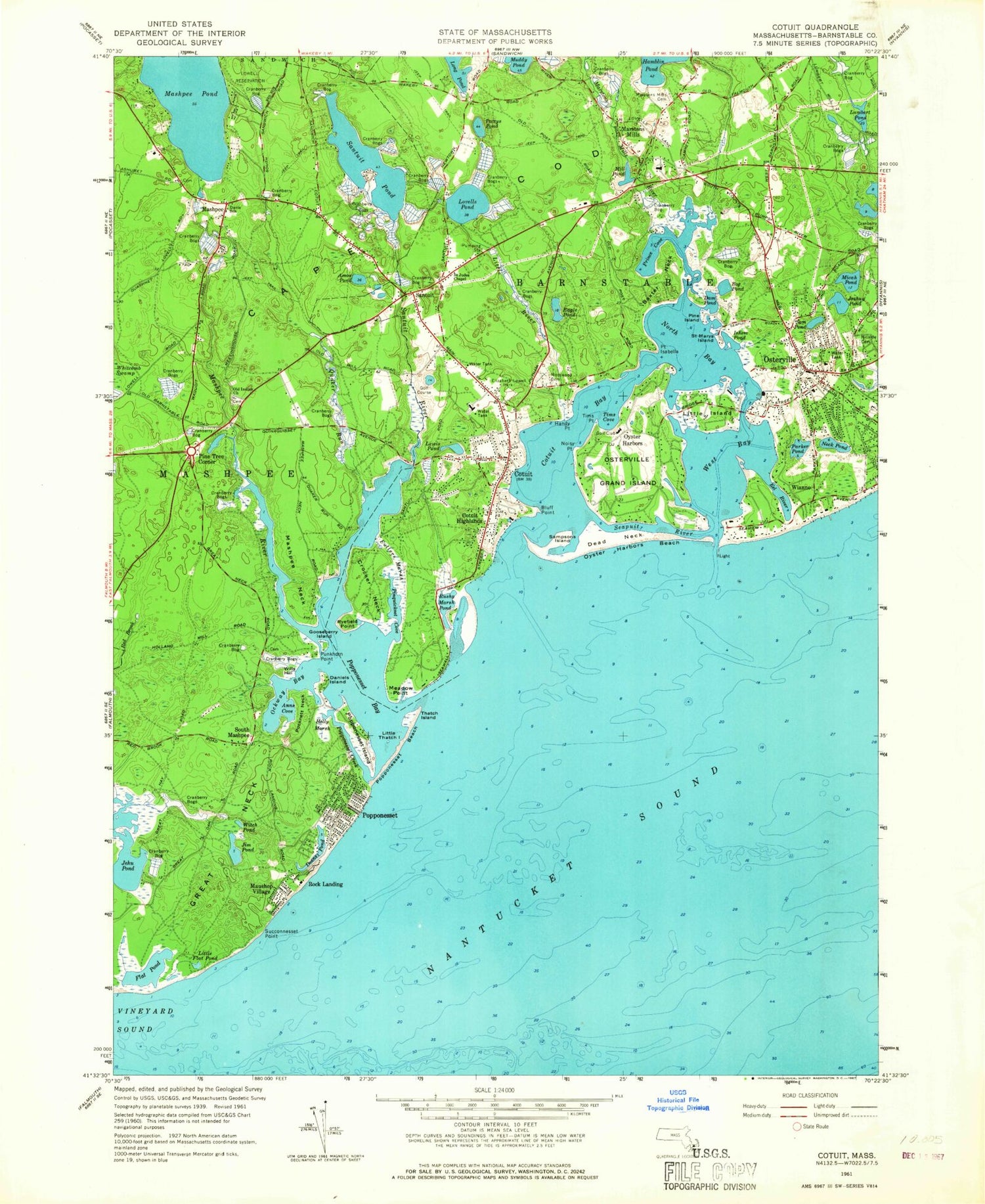 Classic USGS Cotuit Massachusetts 7.5'x7.5' Topo Map Image