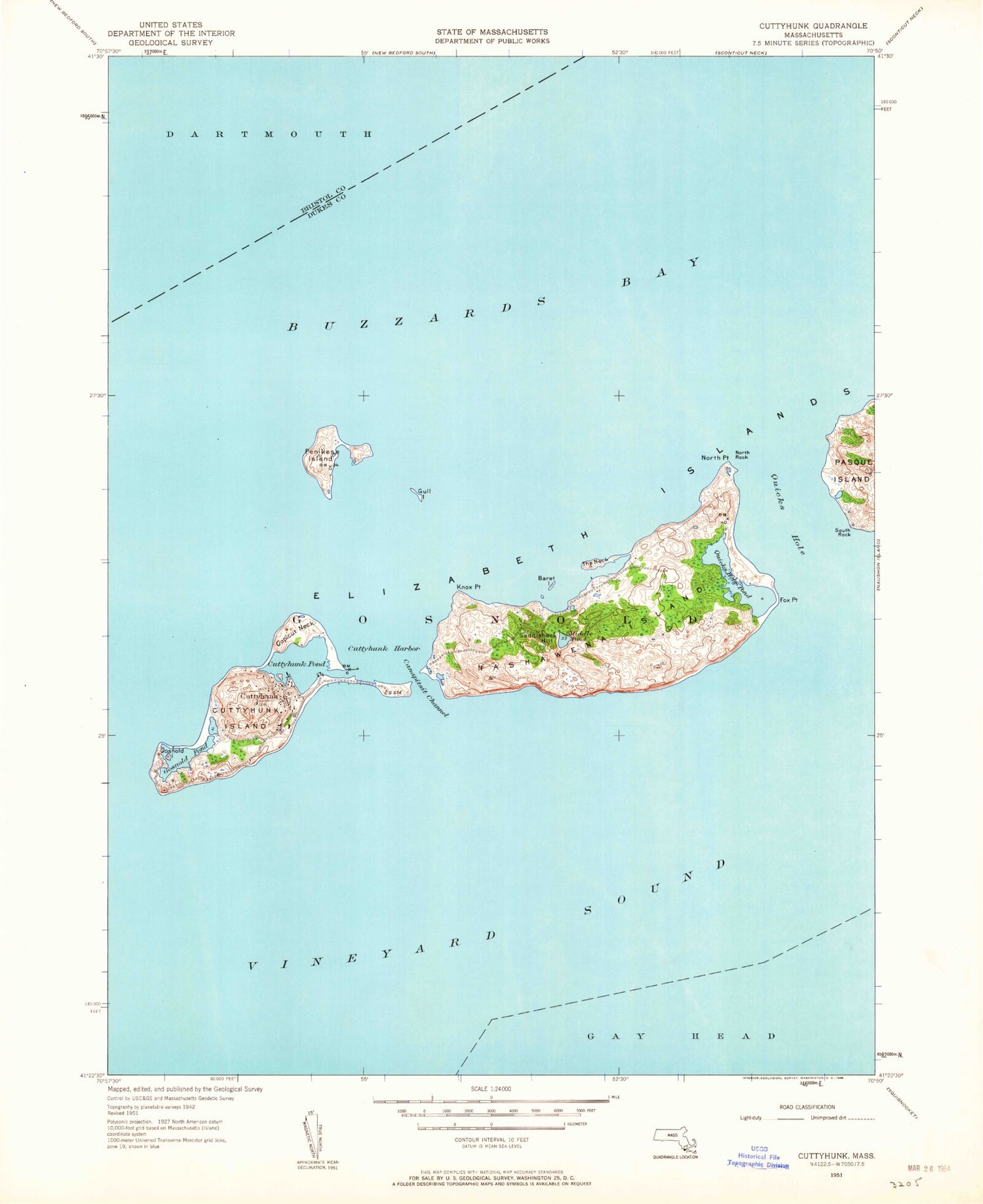 Classic USGS Cuttyhunk Massachusetts 7.5'x7.5' Topo Map Image