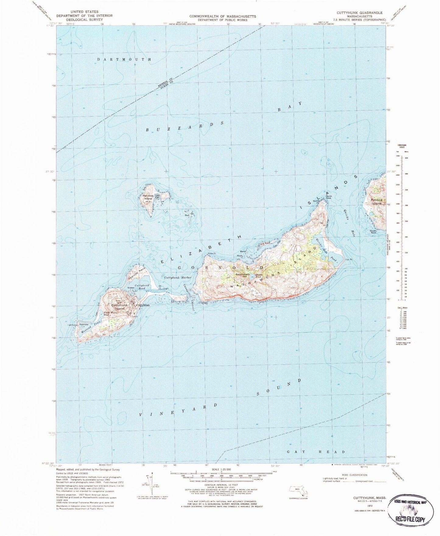 Classic USGS Cuttyhunk Massachusetts 7.5'x7.5' Topo Map Image