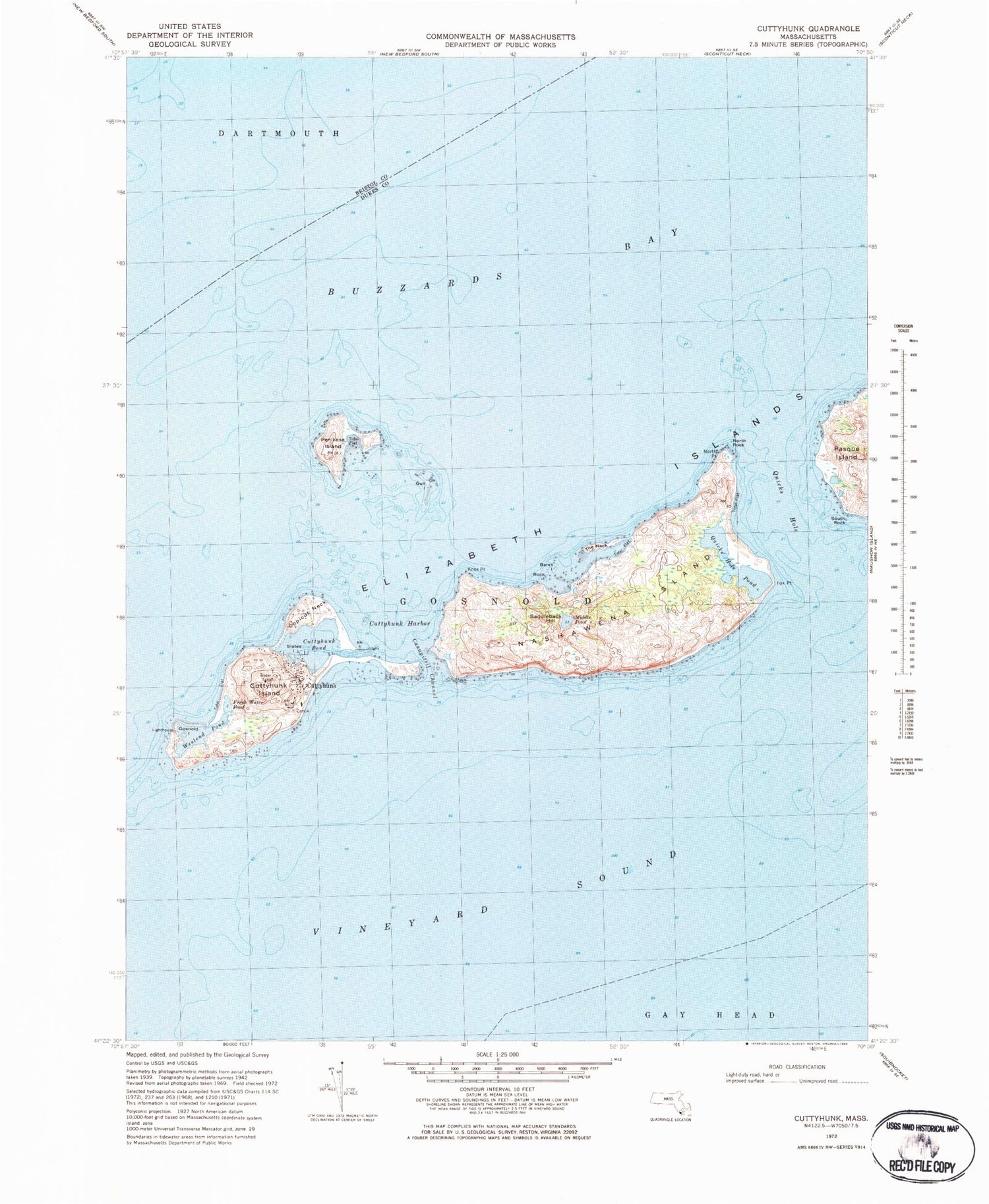 Classic USGS Cuttyhunk Massachusetts 7.5'x7.5' Topo Map Image