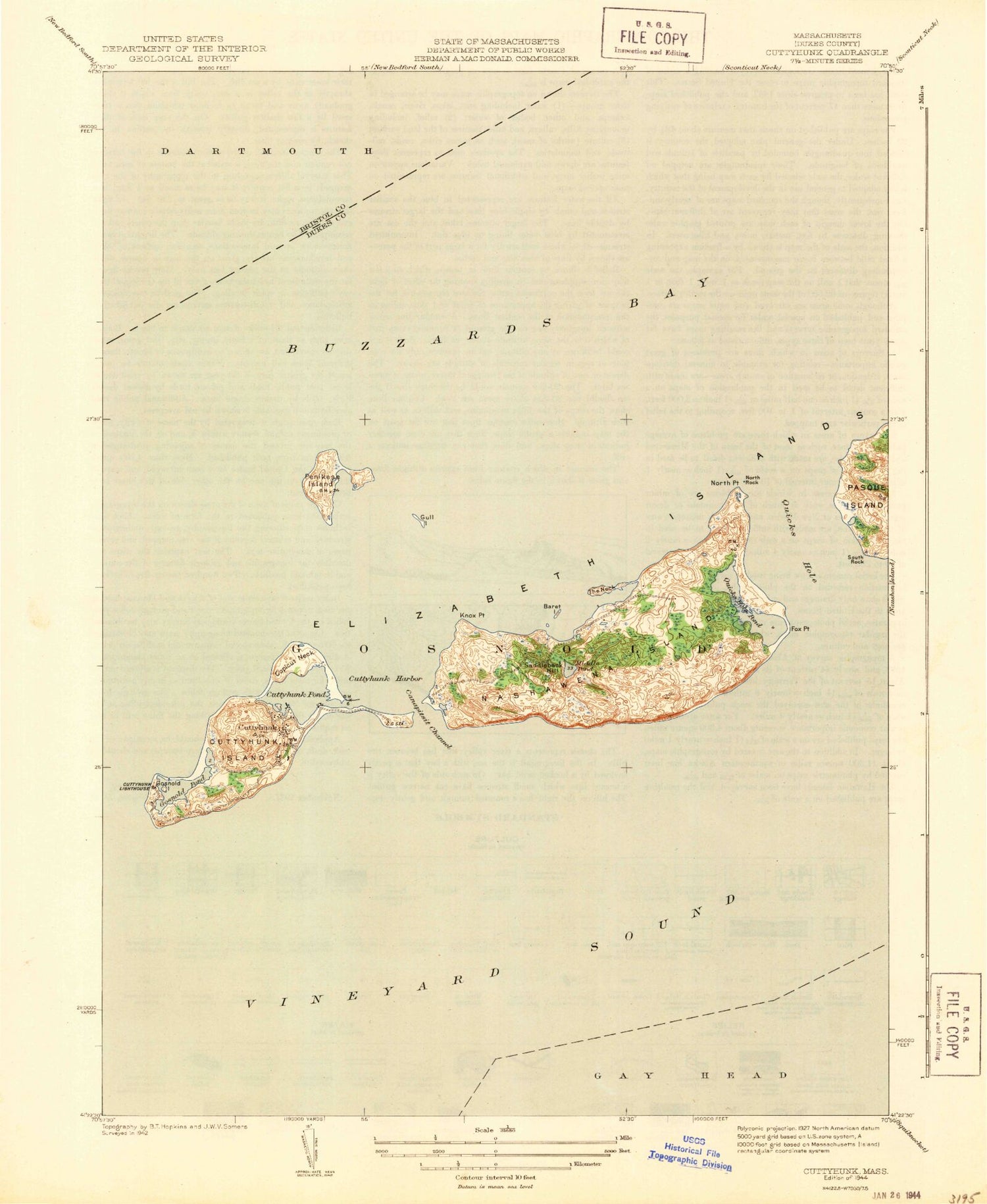 Classic USGS Cuttyhunk Massachusetts 7.5'x7.5' Topo Map Image
