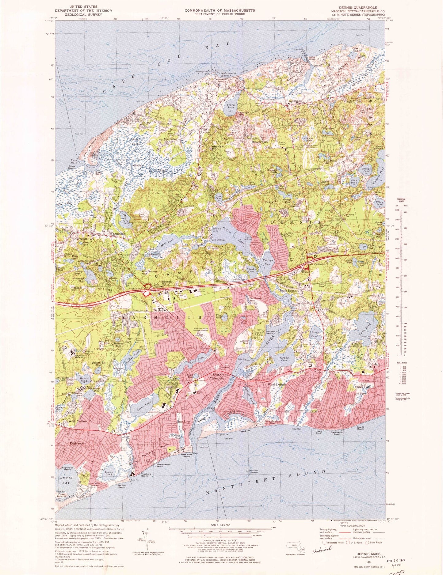 Classic USGS Dennis Massachusetts 7.5'x7.5' Topo Map Image