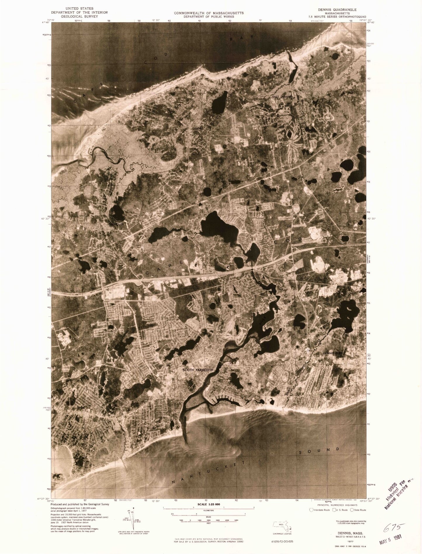 Classic USGS Dennis Massachusetts 7.5'x7.5' Topo Map Image