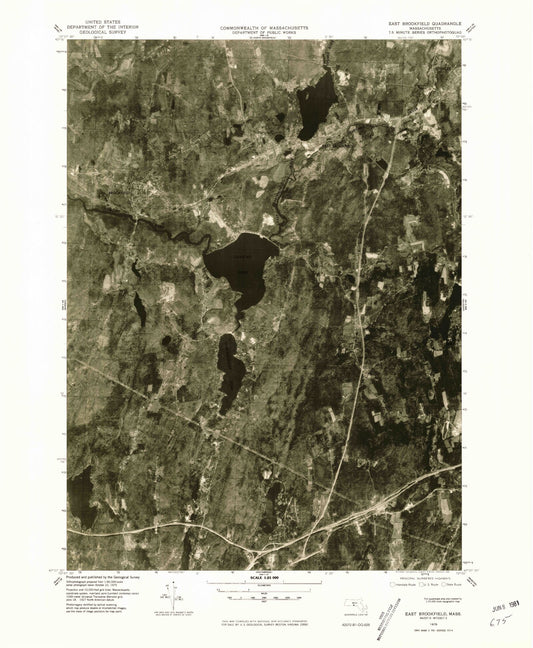 Classic USGS East Brookfield Massachusetts 7.5'x7.5' Topo Map Image